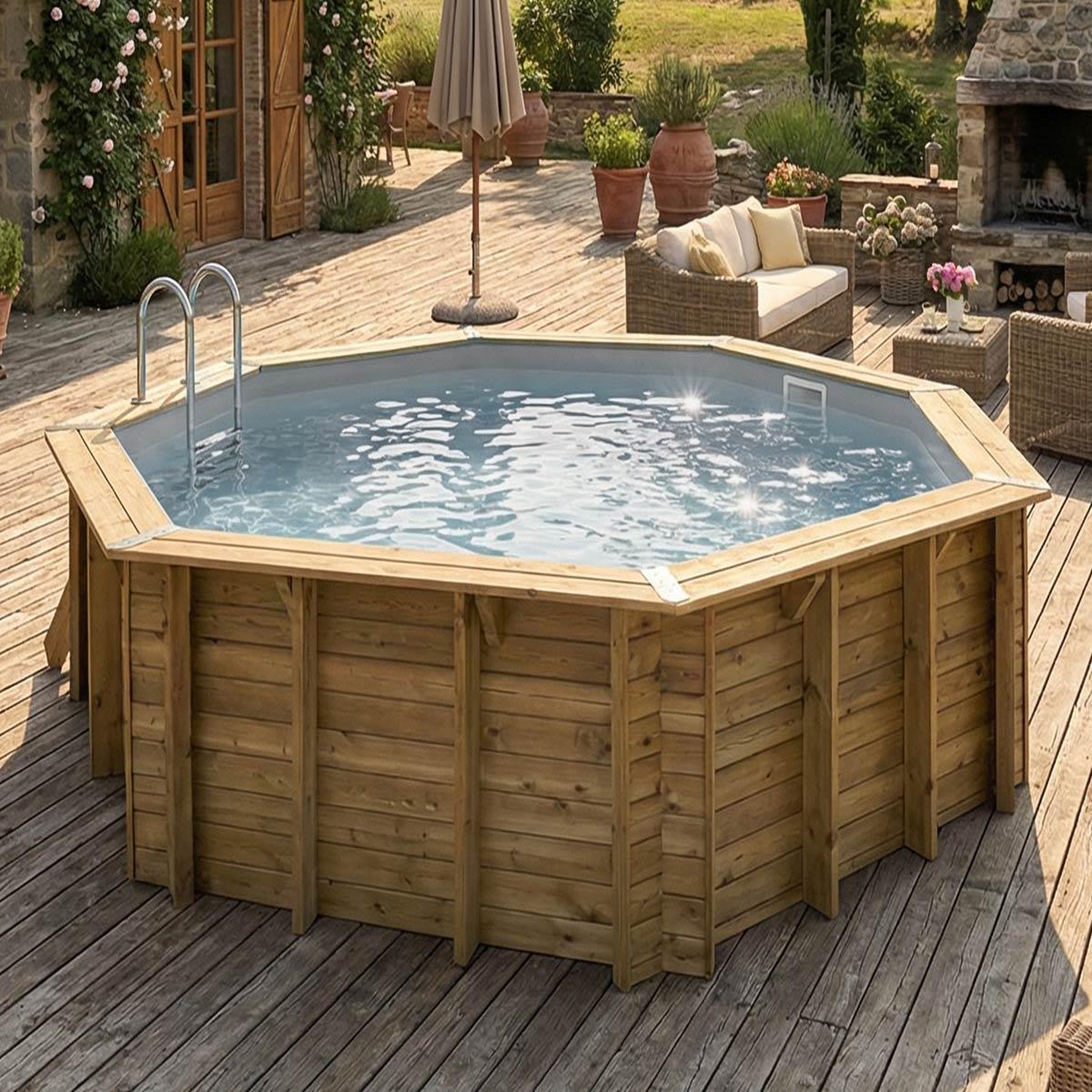 Ubbink Piscine bois Océa 5,80 x 1,30 m - Liner gris - Ubbink