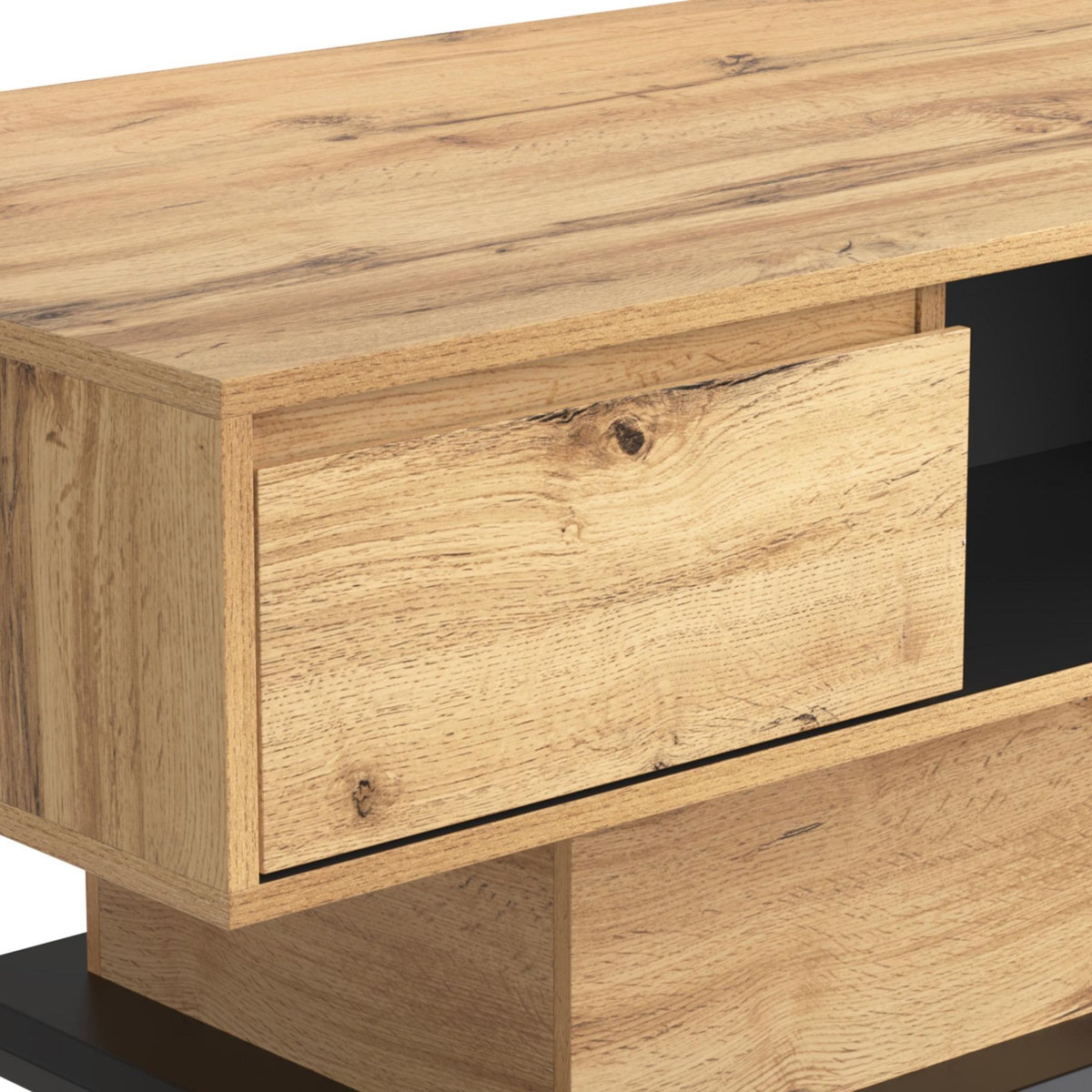 MERAX Table Basse Grain De Bois, Avec Un Tiroir Sans Poignée 100 Cm