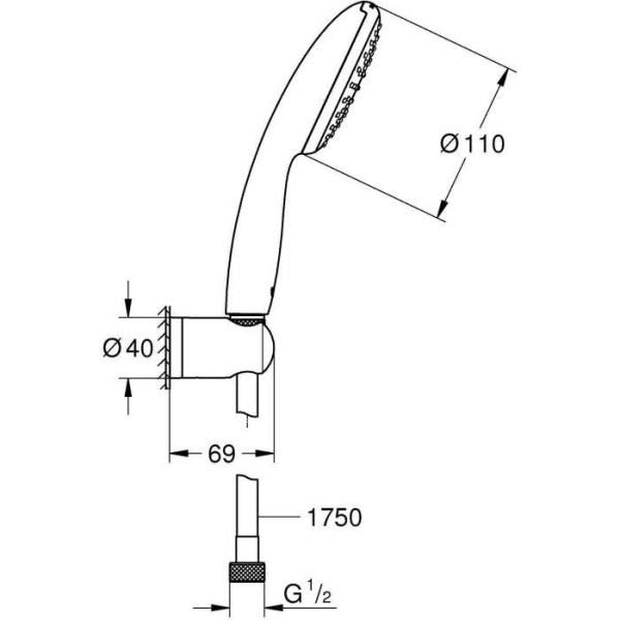 Voir la diapositive 3 : Grohe Ensemble de douche avec pommeau 1 jet Pluie, support et flexible 1,75m - GROHE Vitalio Start 110 27944001 - Economie d'eau