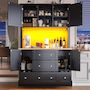 Voir la diapositive 5 : MERAX Buffet de cuisine 4 portes 3 tiroirs - 115 cm noir led mdf