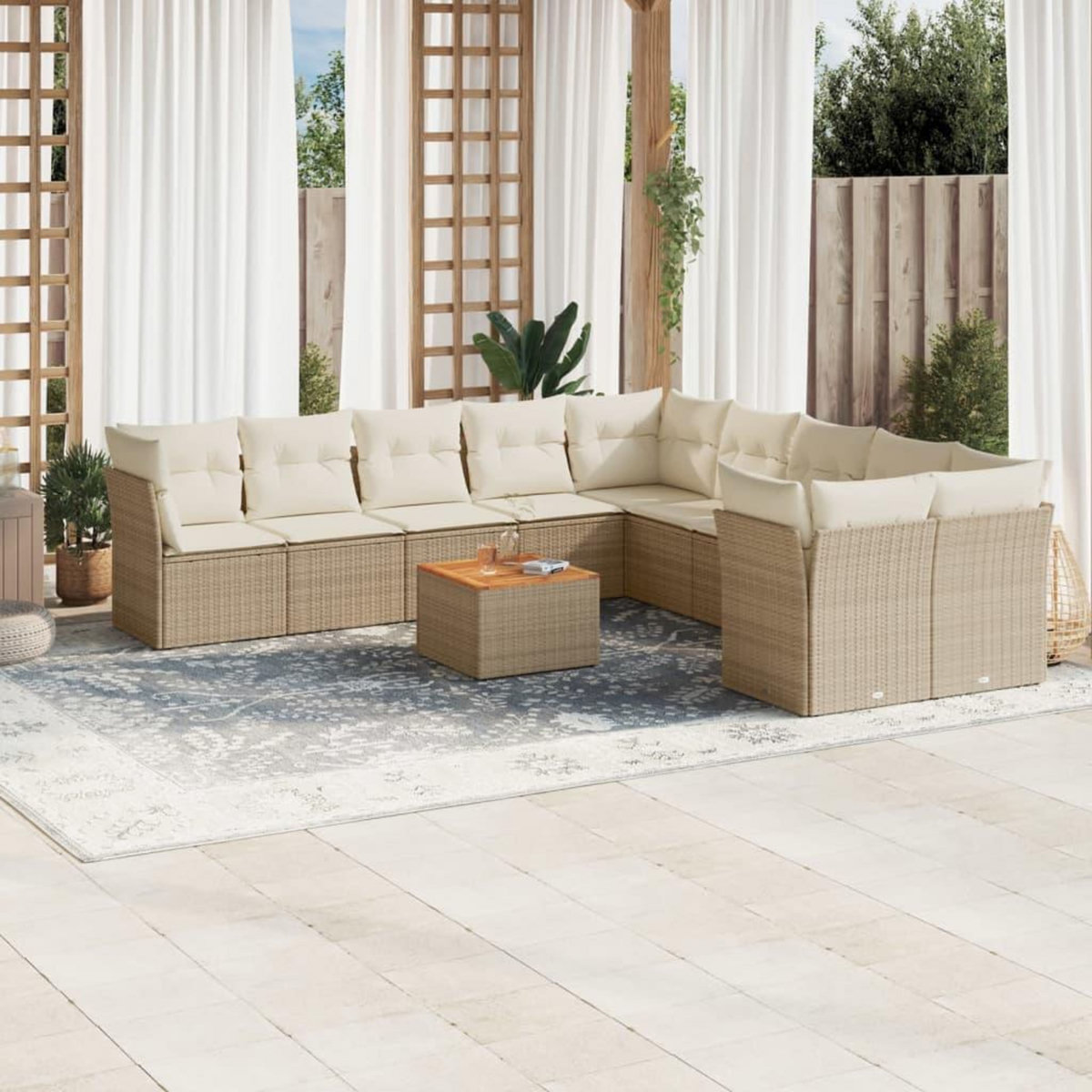 VIDAXL Salon de jardin 11 pcs avec coussins beige resine tressee
