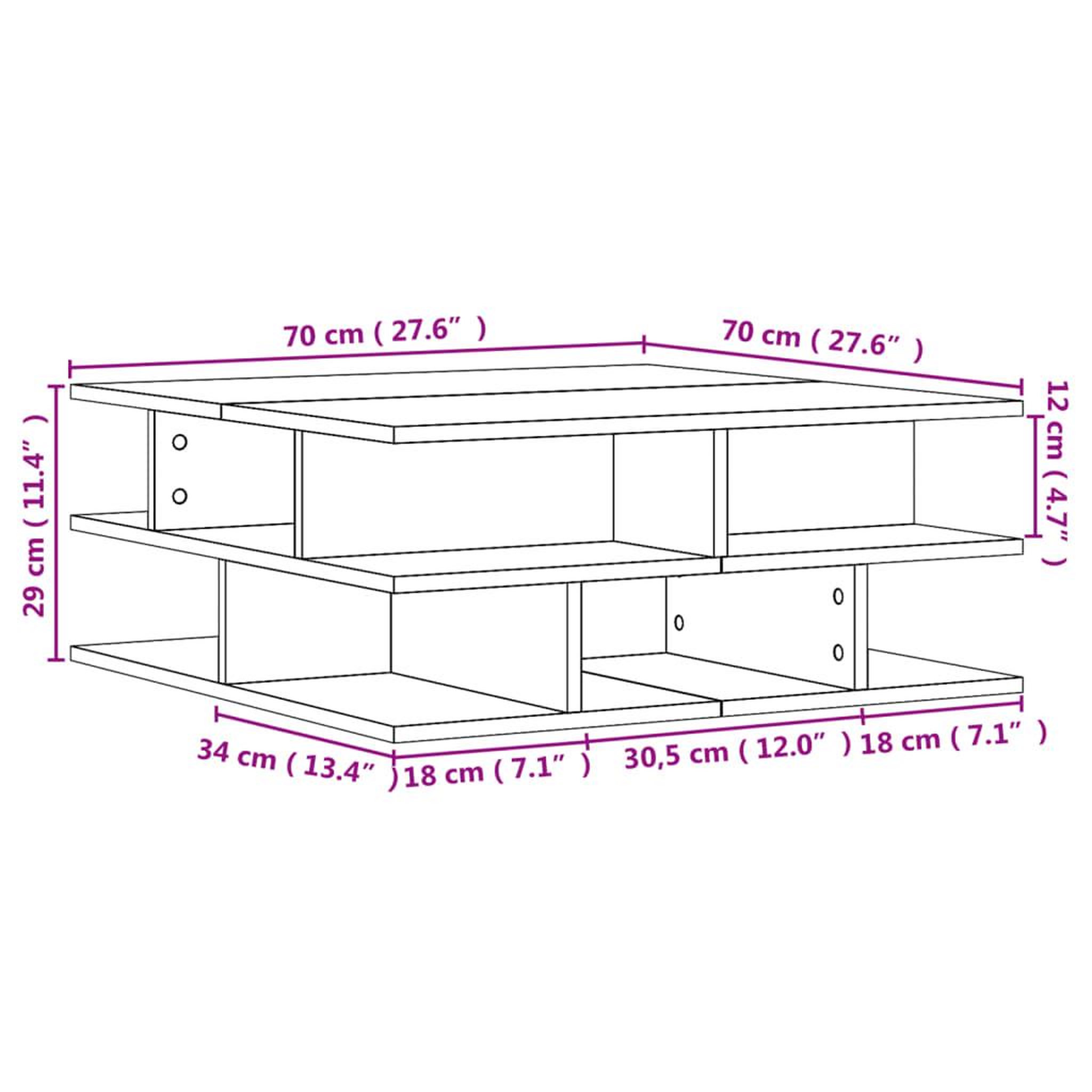 Voir la diapositive 6 : VIDAXL Table basse sonoma gris 70x70x29 cm bois d'ingenierie
