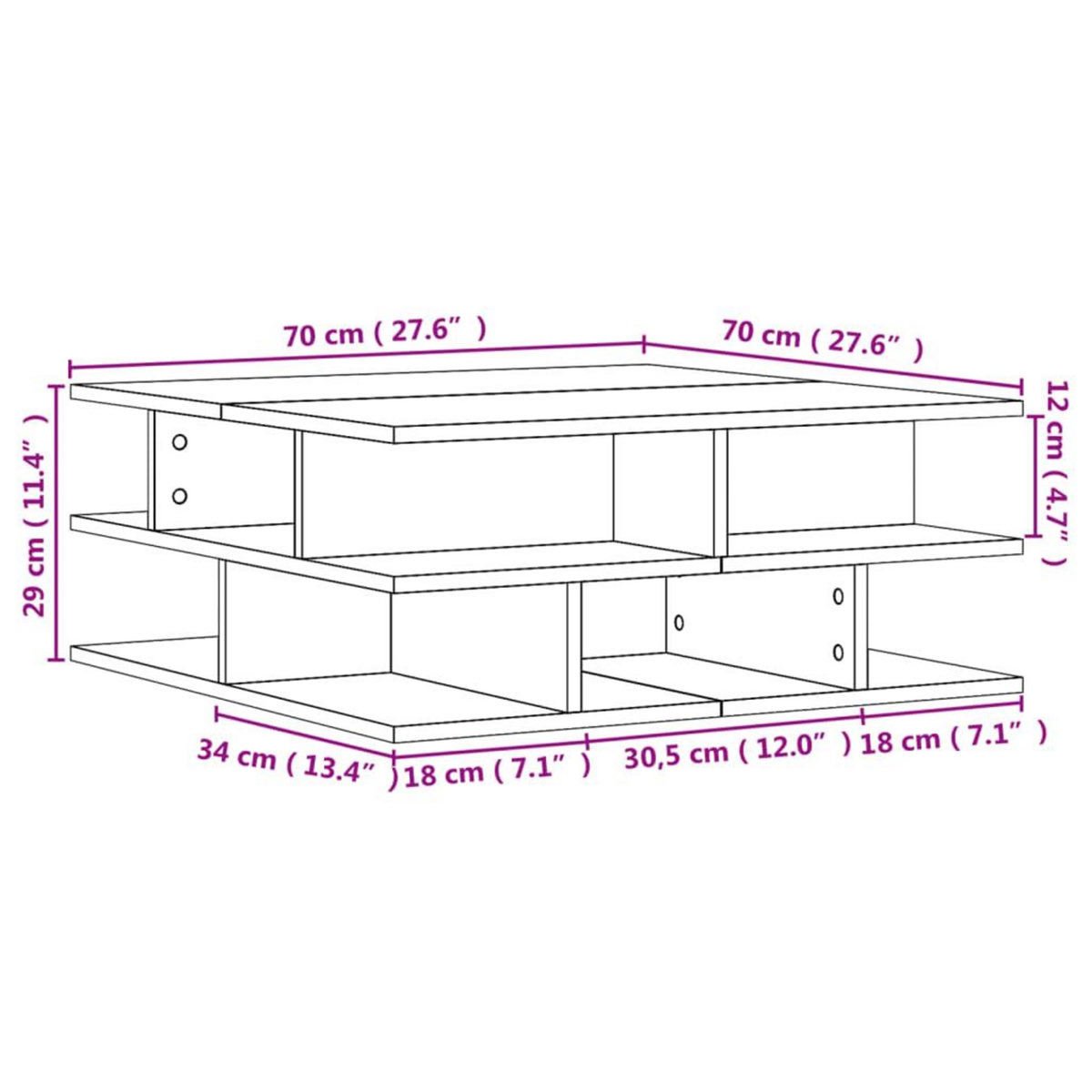 VIDAXL Table basse sonoma gris 70x70x29 cm bois d'ingenierie