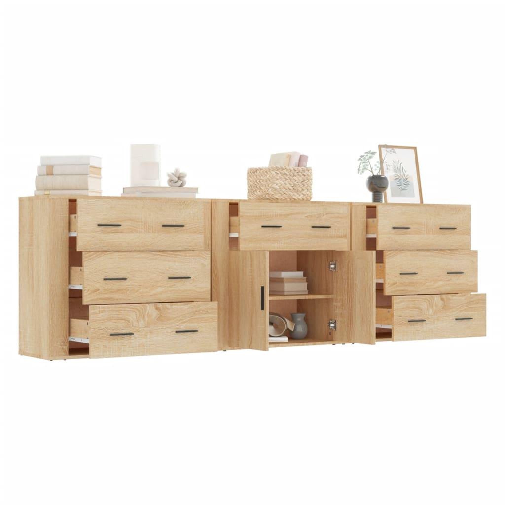 Voir la diapositive 4 : VIDAXL Buffets 3 pcs Chene sonoma Bois d'ingenierie