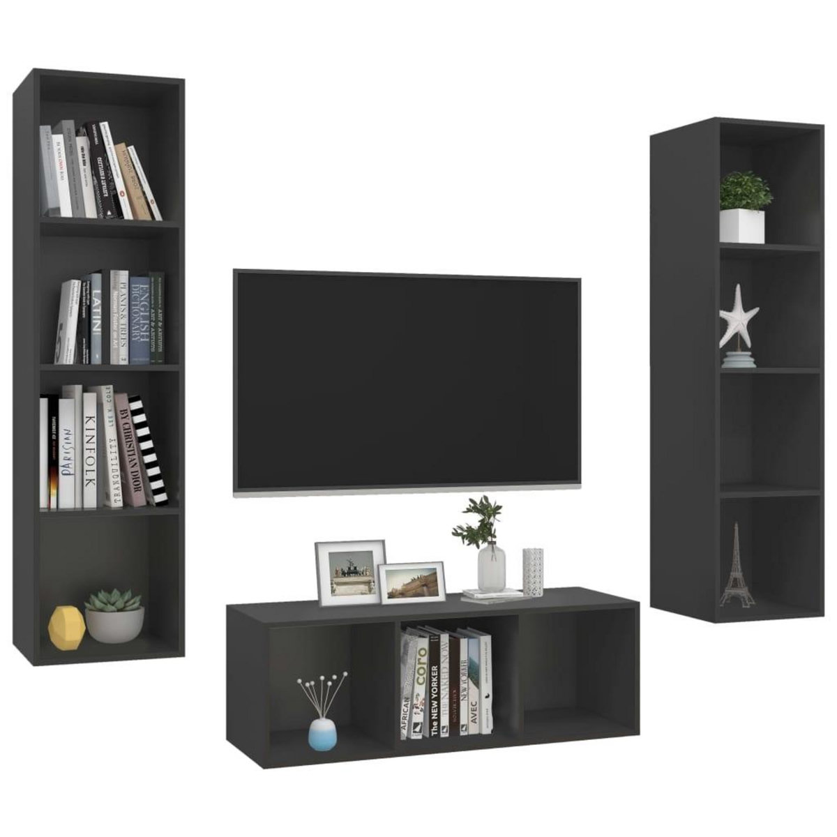 VIDAXL Ensemble de meubles TV 3 pcs Gris Bois d'ingenierie