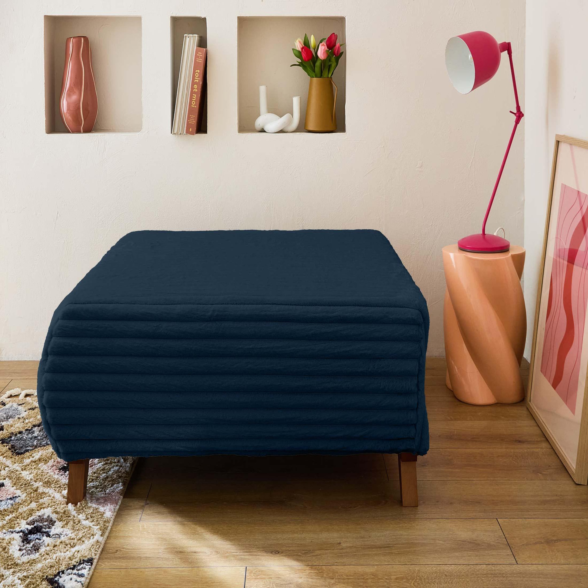 Voir la diapositive 2 : BEST MOBILIER Cristal - pouf modulable - 95 cm - en fausse fourrure côtelée