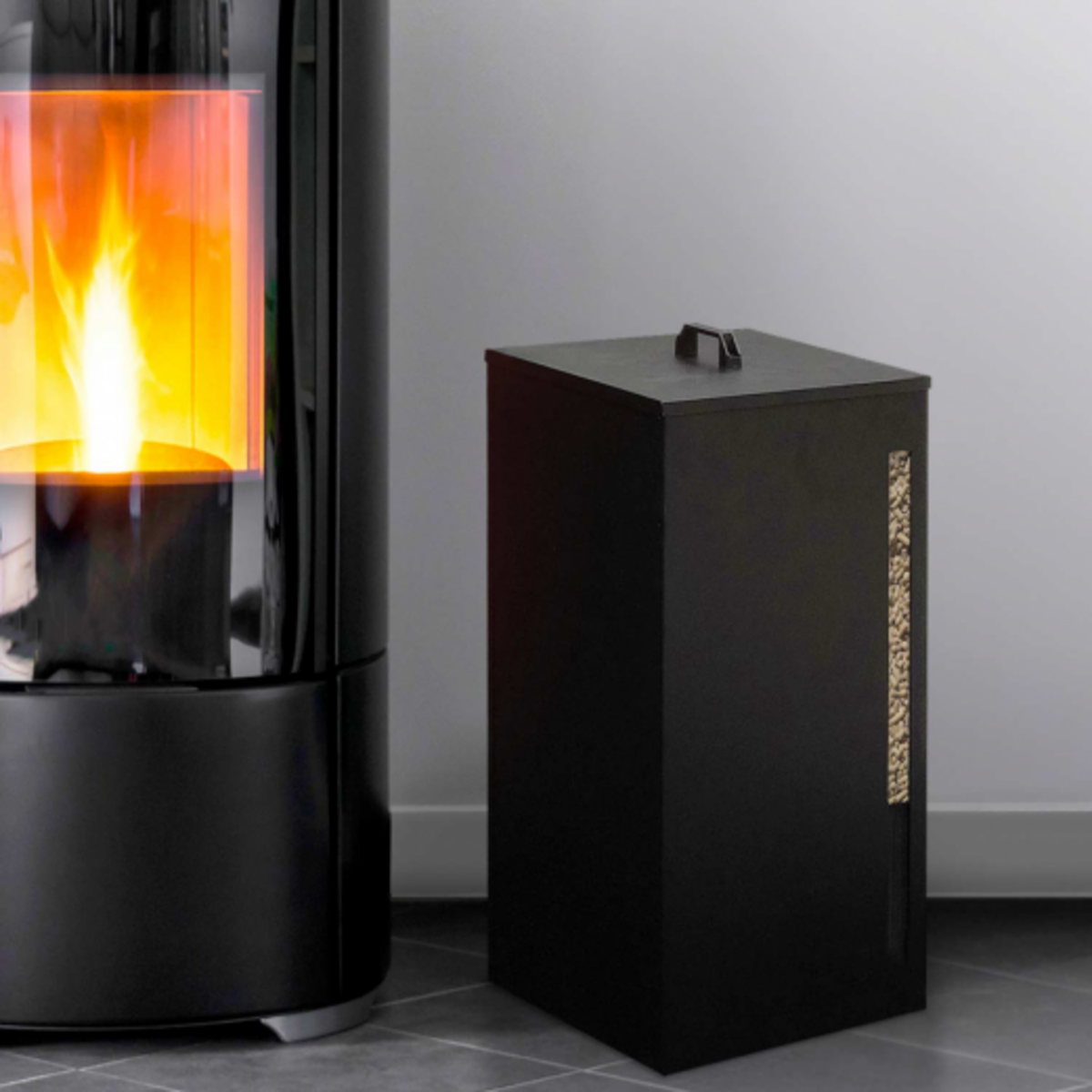 ID MARKET Réservoir à granulés 45 kg noir rangement à pellets 36 x 36 x 76 cm