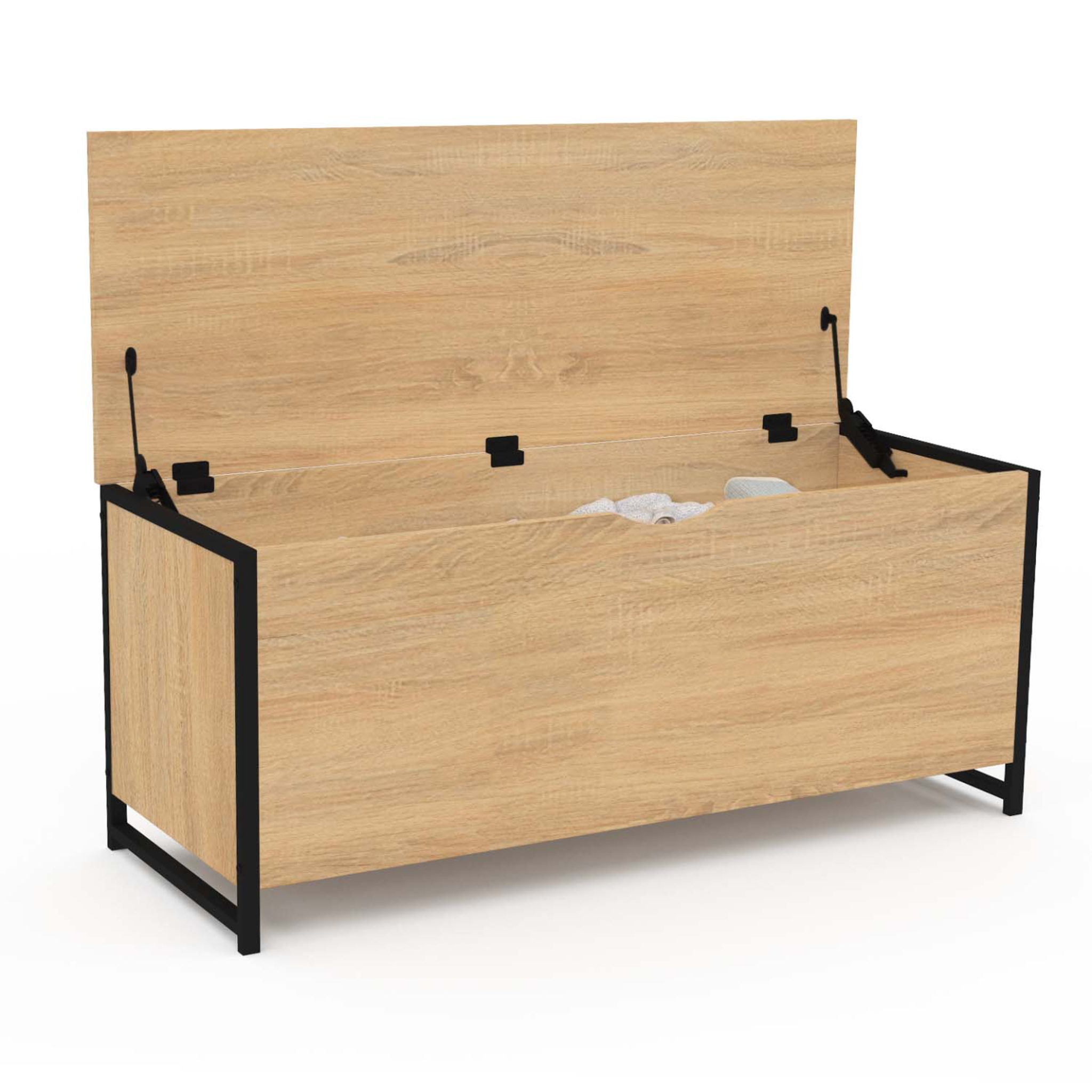 Voir la diapositive 4 : ID MARKET Banc coffre rangement sur pied 100 cm detroit design industriel