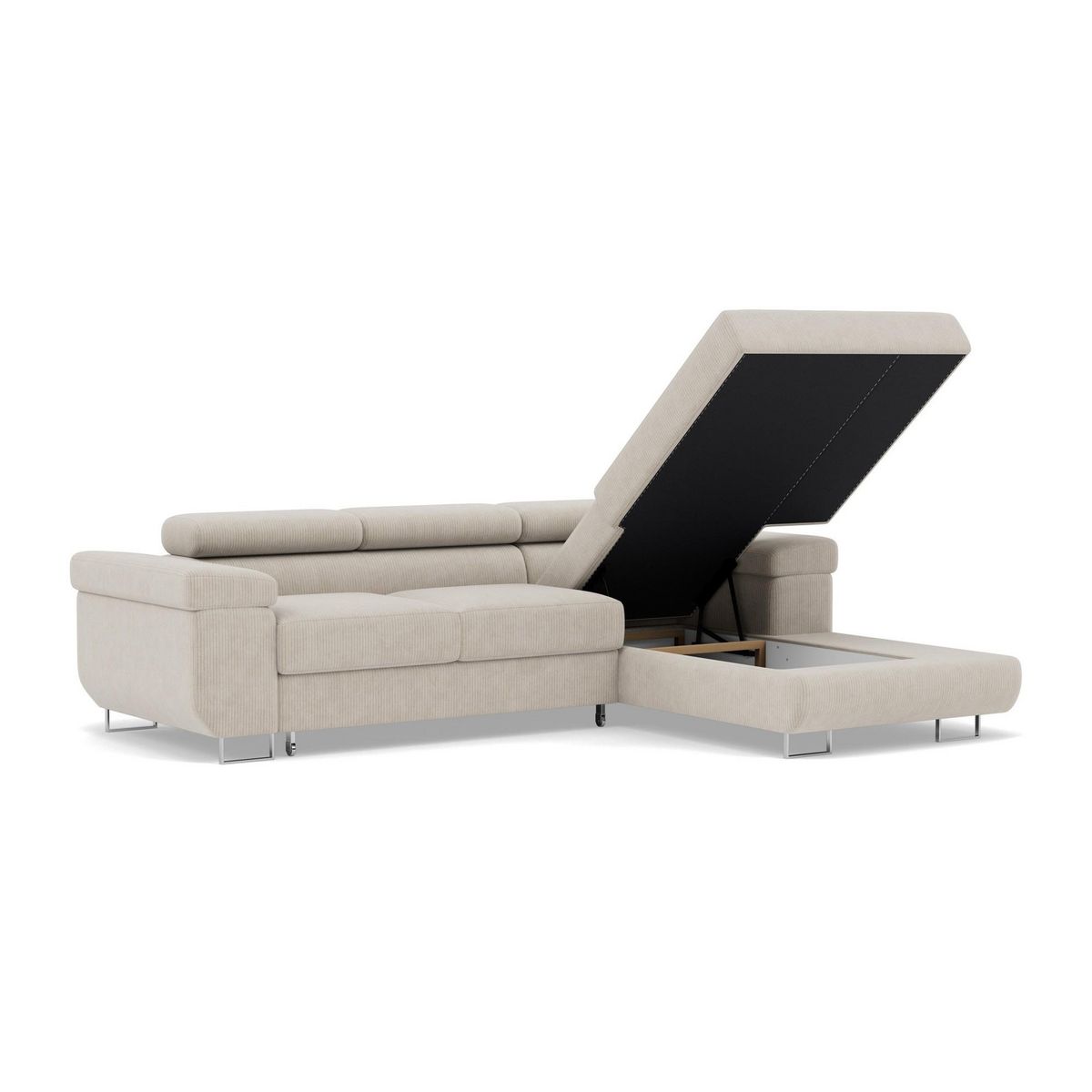 BEST MOBILIER Pablo - canapé d'angle droit - 6 places - convertible avec coffre et têtières réglables - en velours côtelé