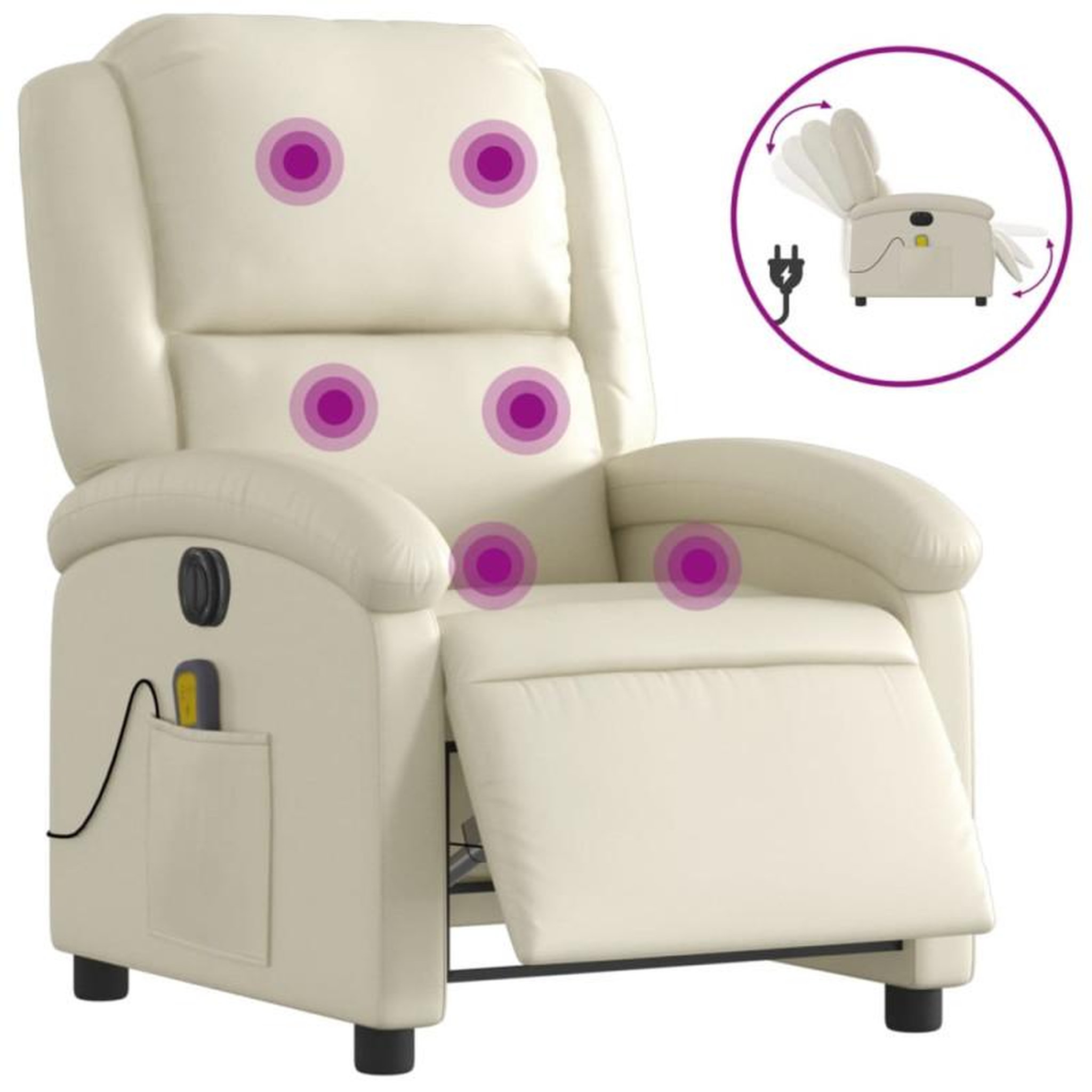 Voir la diapositive 2 : VIDAXL Fauteuil de massage inclinable électrique crème similicuir