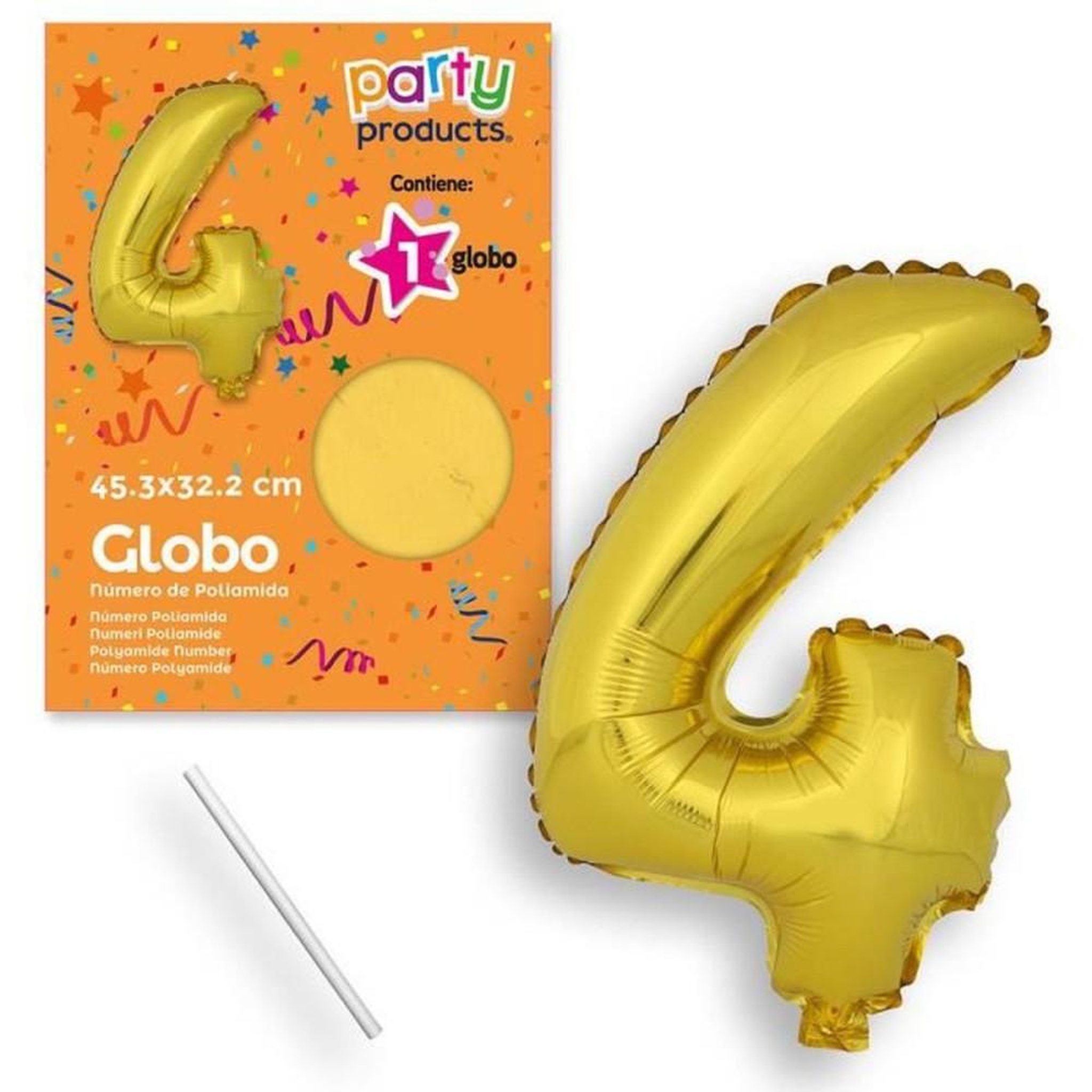 Ballon décoratif à l'hélium Chiffre 4 en polyamide doré 45 cm