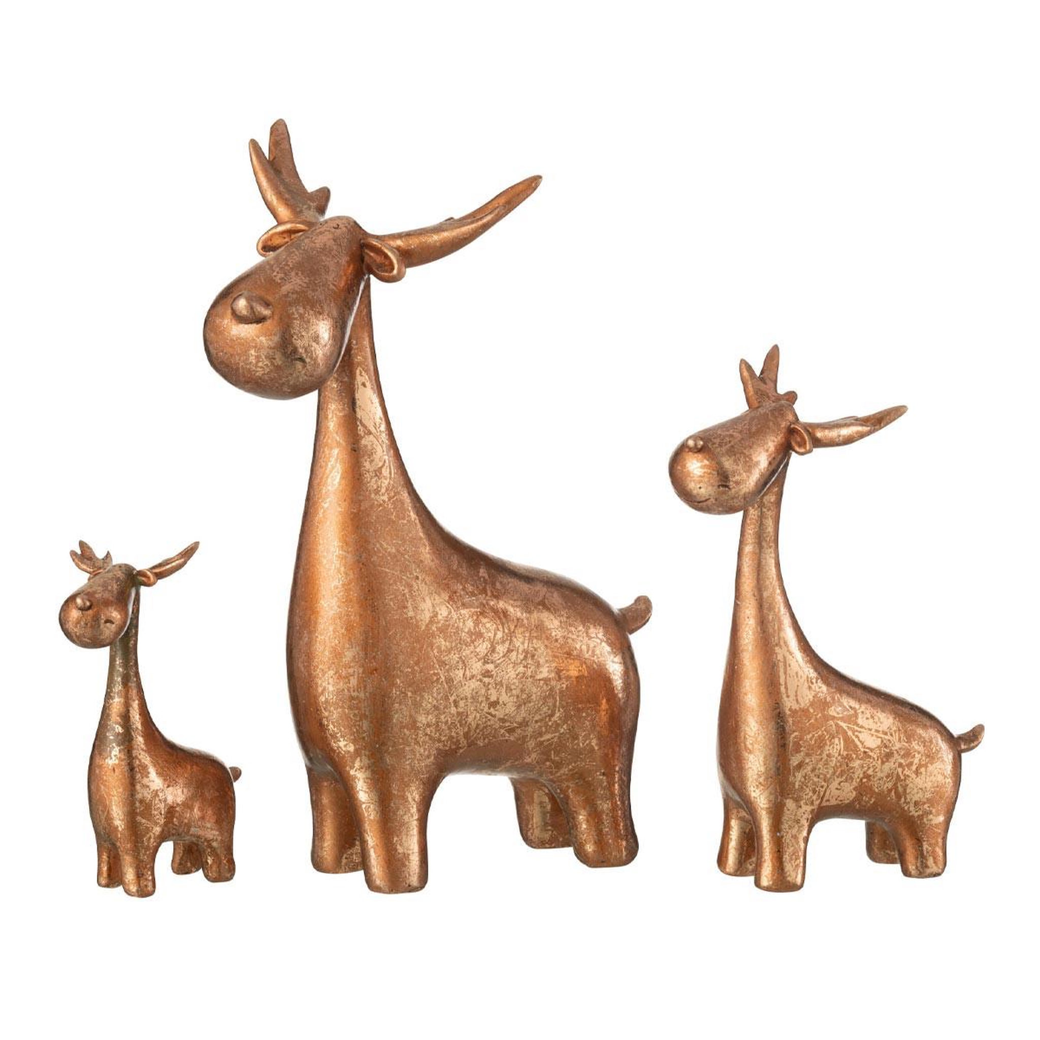 J-LINE Lot de 3 cerfs déco  résine  25cm cuivre