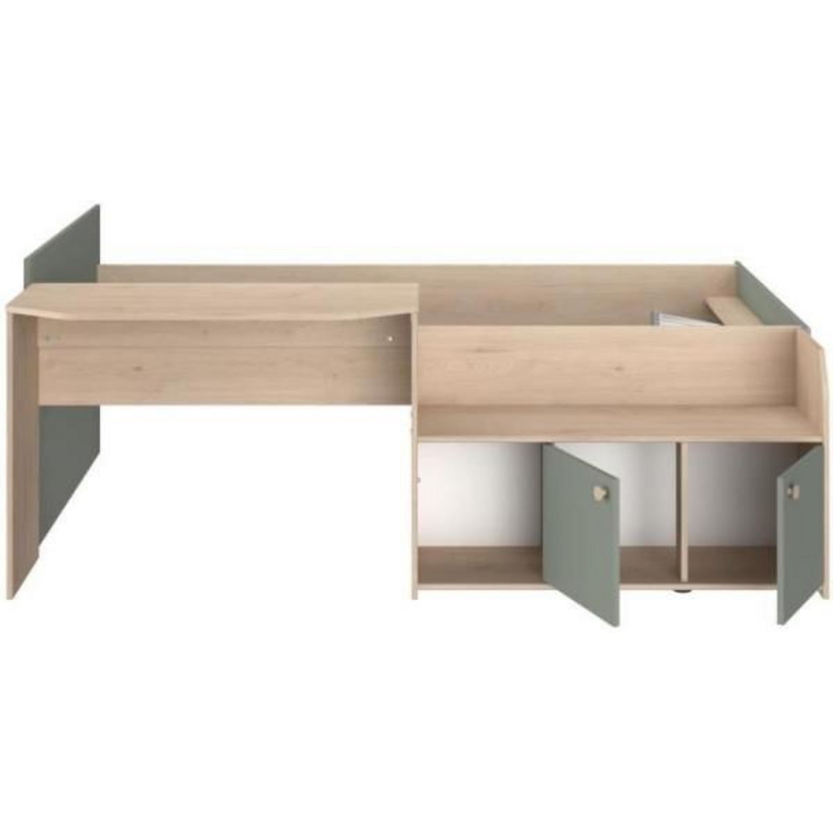PARISOT Lit combiné enfant 90x190/200 cm JADE - Chene / Vert céladon - Bureau et rangements - PARISOT