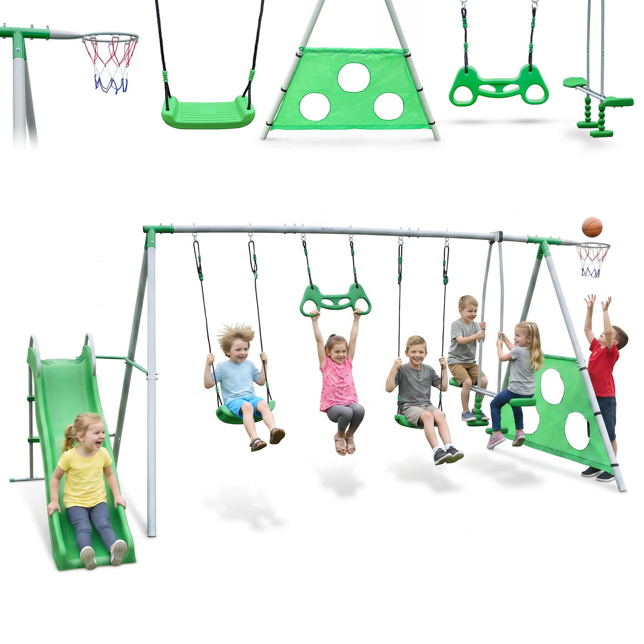 HYPERMOTION Aire de jeux de jardin XXXL avec balançoires, toboggan et accessoires sportifs