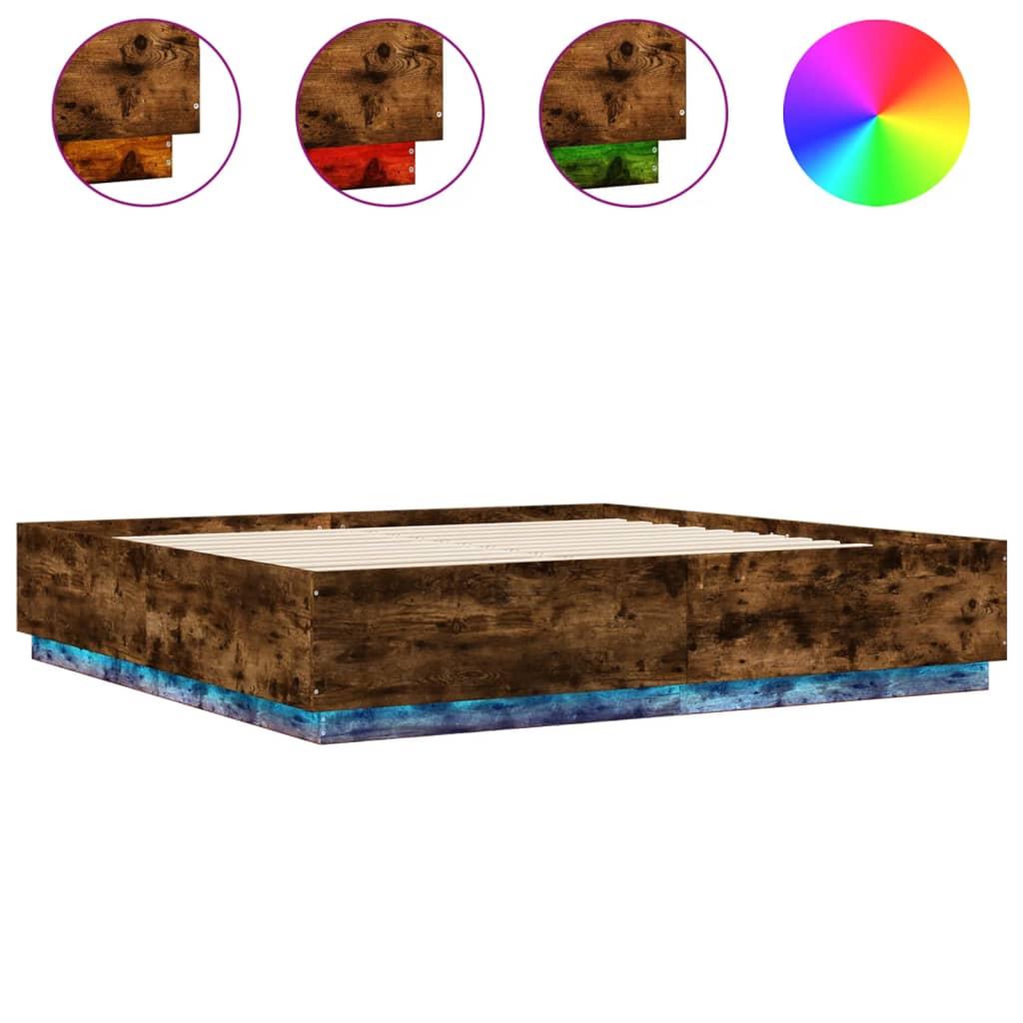 Voir la diapositive 2 : VIDAXL Cadre de lit avec LED sans matelas chene fume 200x200 cm