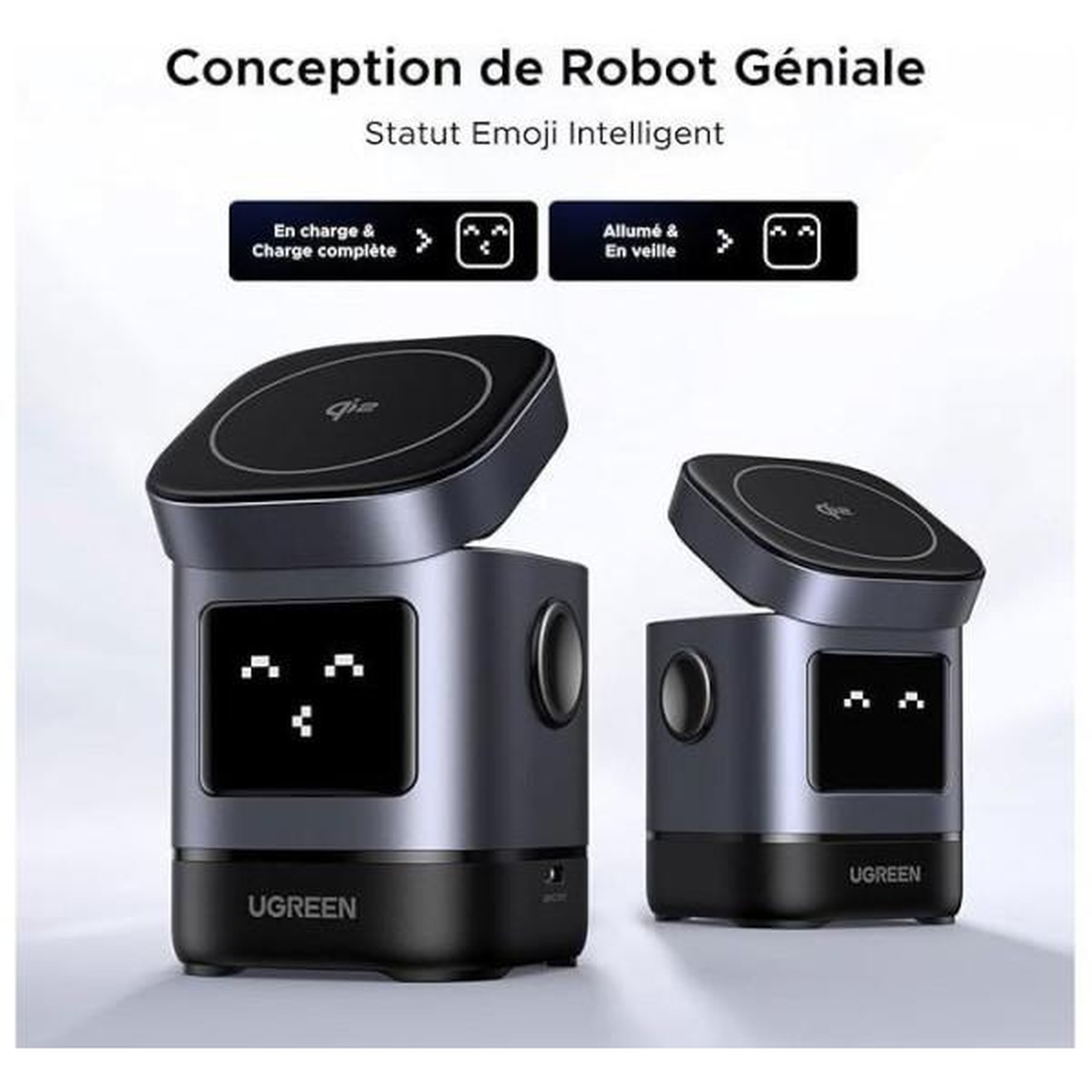 Voir la diapositive 2 : UGREEN Station de charge 2 en 1 - ugreen - robot - qi2 - noir