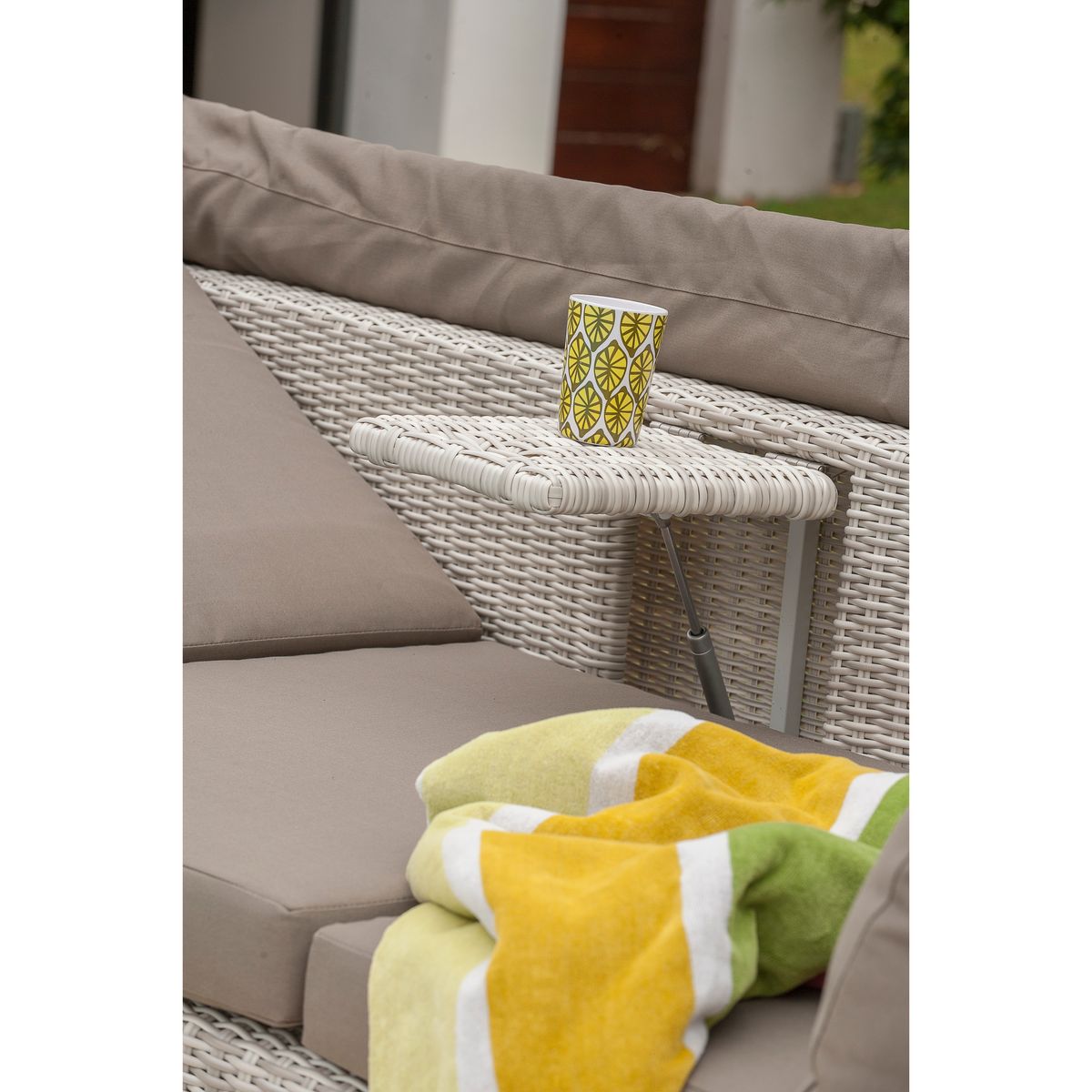 DCB GARDEN Bain de soleil canapé résine tressé ivoire SEYCHELLES 