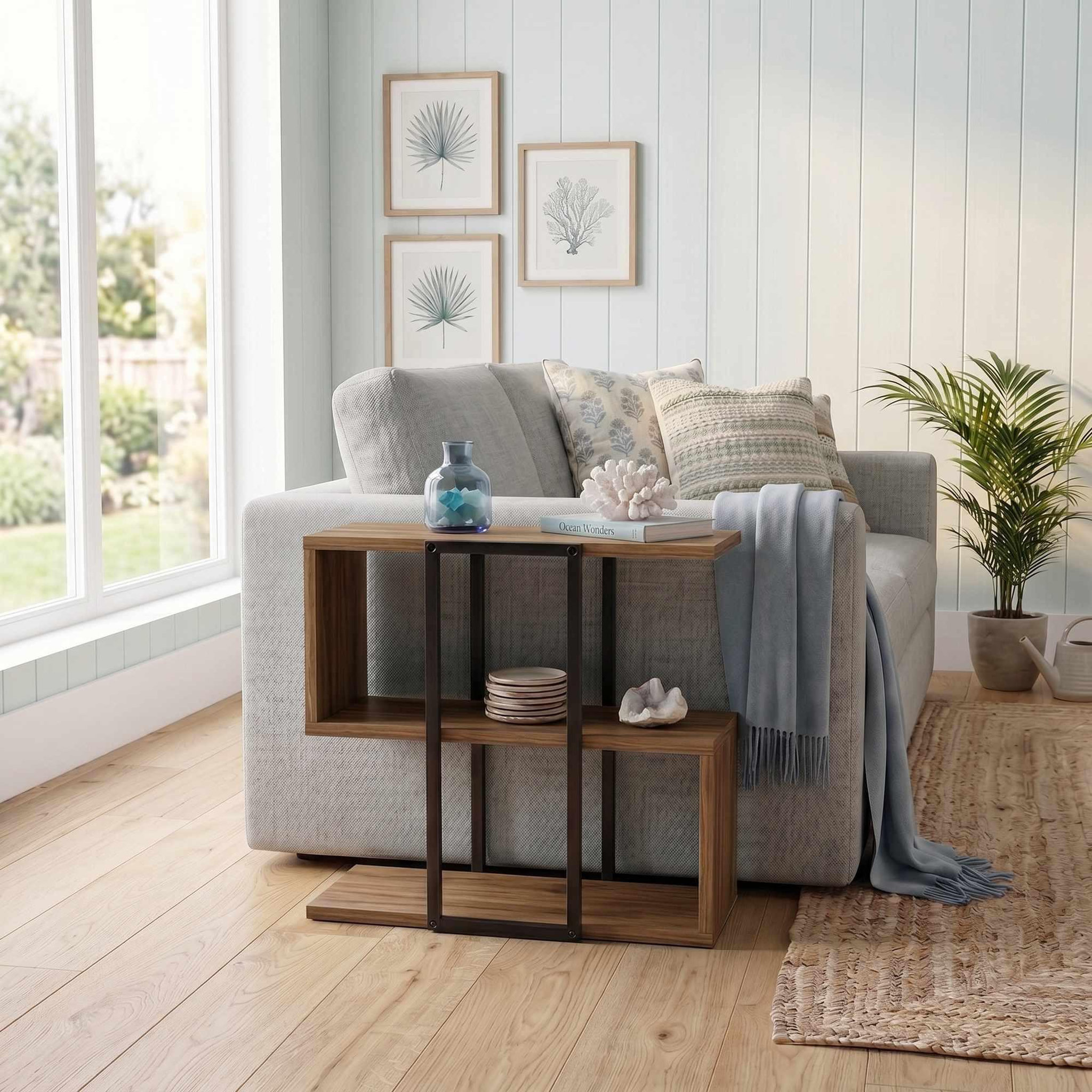Voir la diapositive 2 : Habitat et Jardin Table d'Appoint en bois   HOMIA   - 56 x 56,5 x 25 cm - Oud Foncé