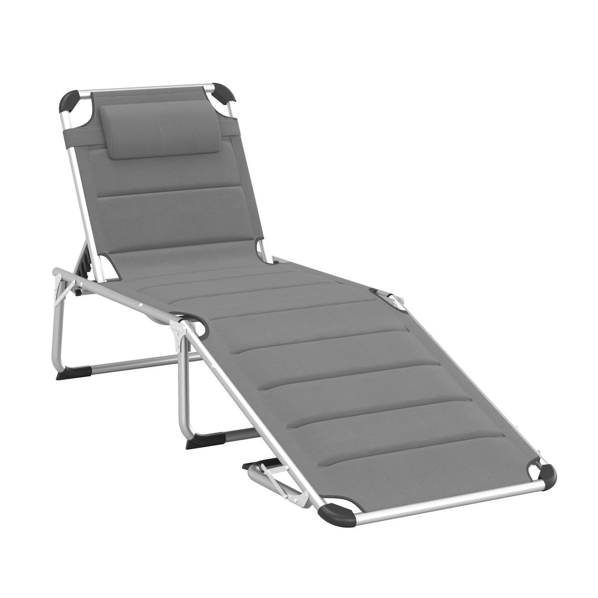 OUTSUNNY Bain de soleil transat pliable dossier réglable multi-positions matelassage tétière alu textilène gris