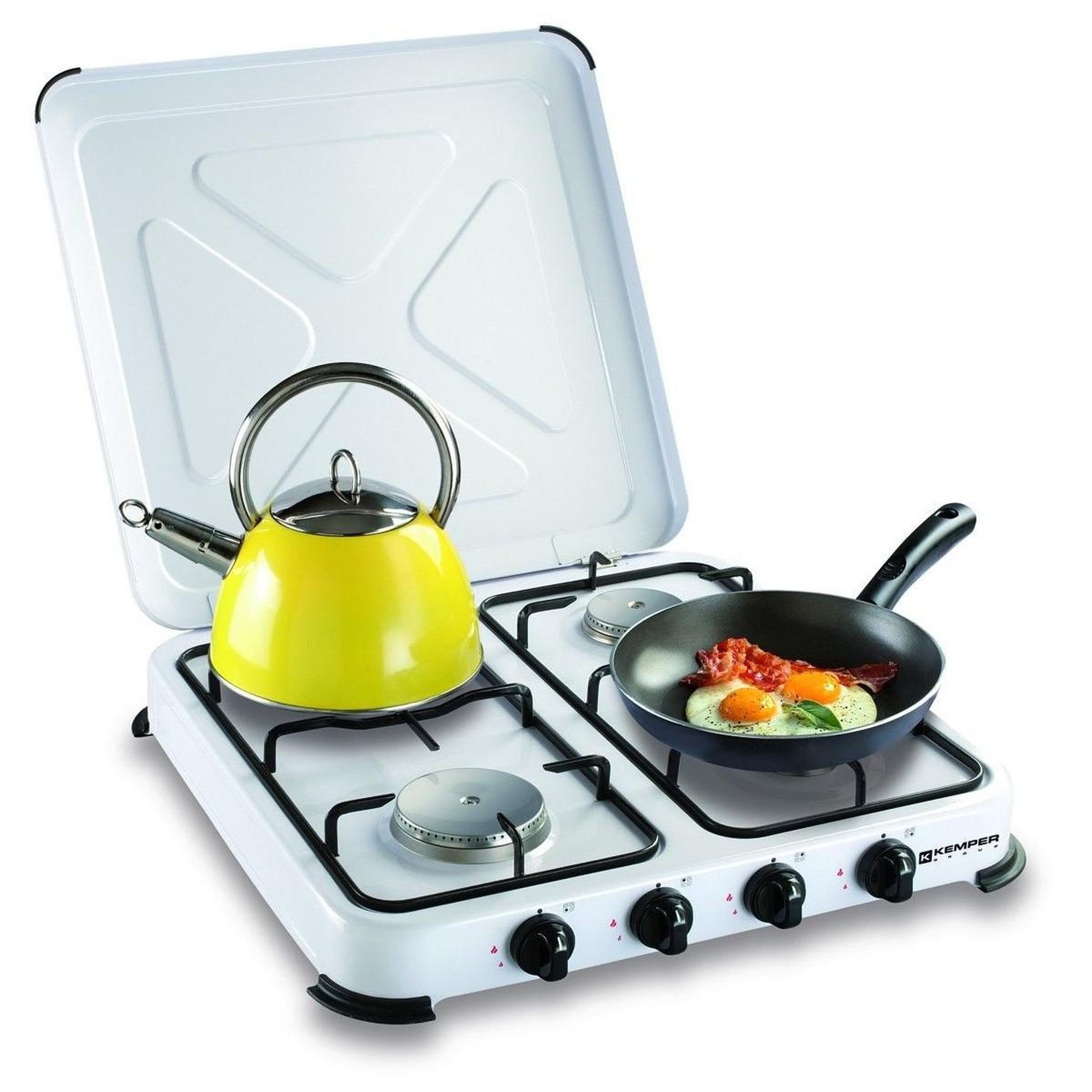 Kemper Réchaud gaz portable 4 feux 4650W Blanc laqué Couvercle KEMPER