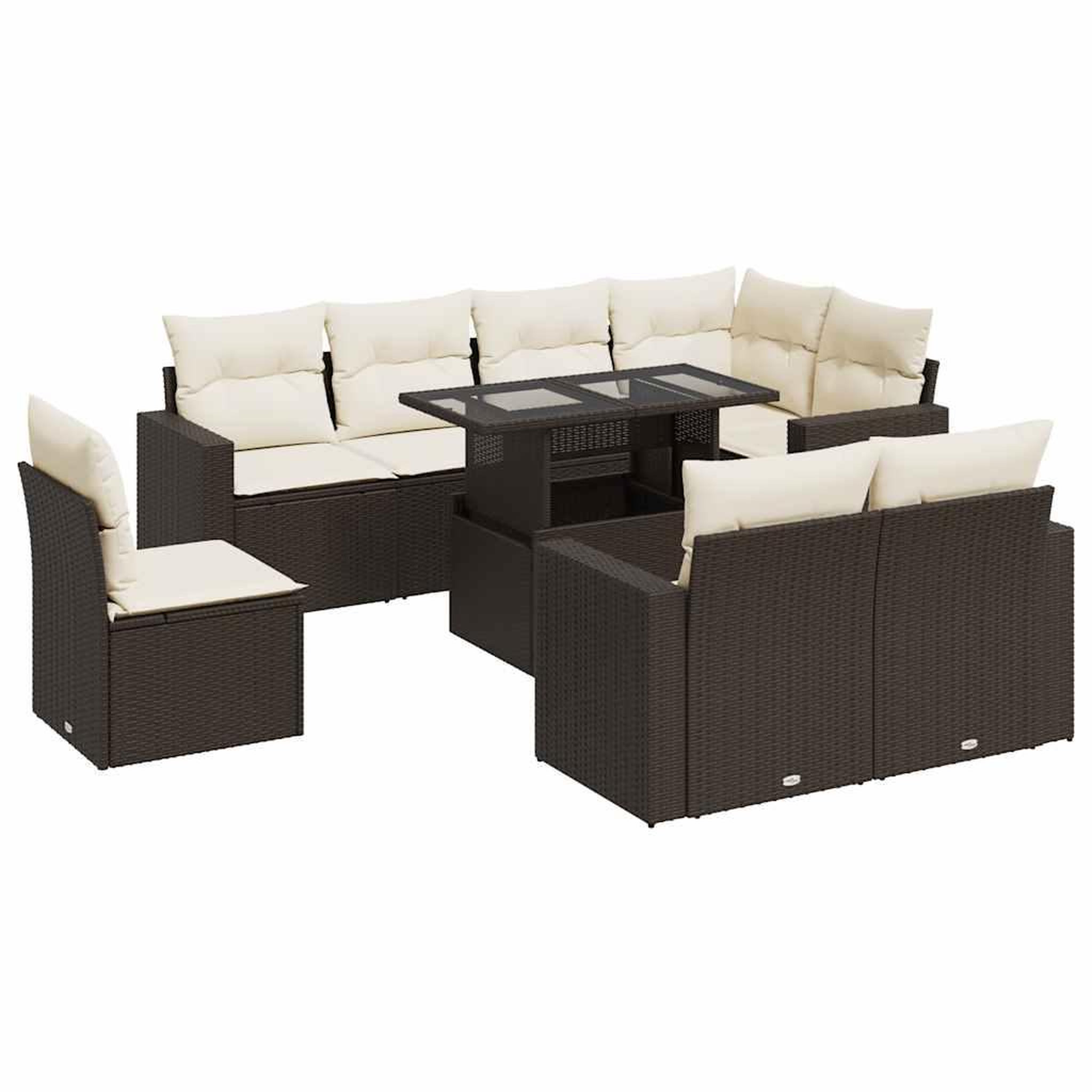 Voir la diapositive 2 : VIDAXL Salon de jardin avec coussins 9 pcs marron resine tressee