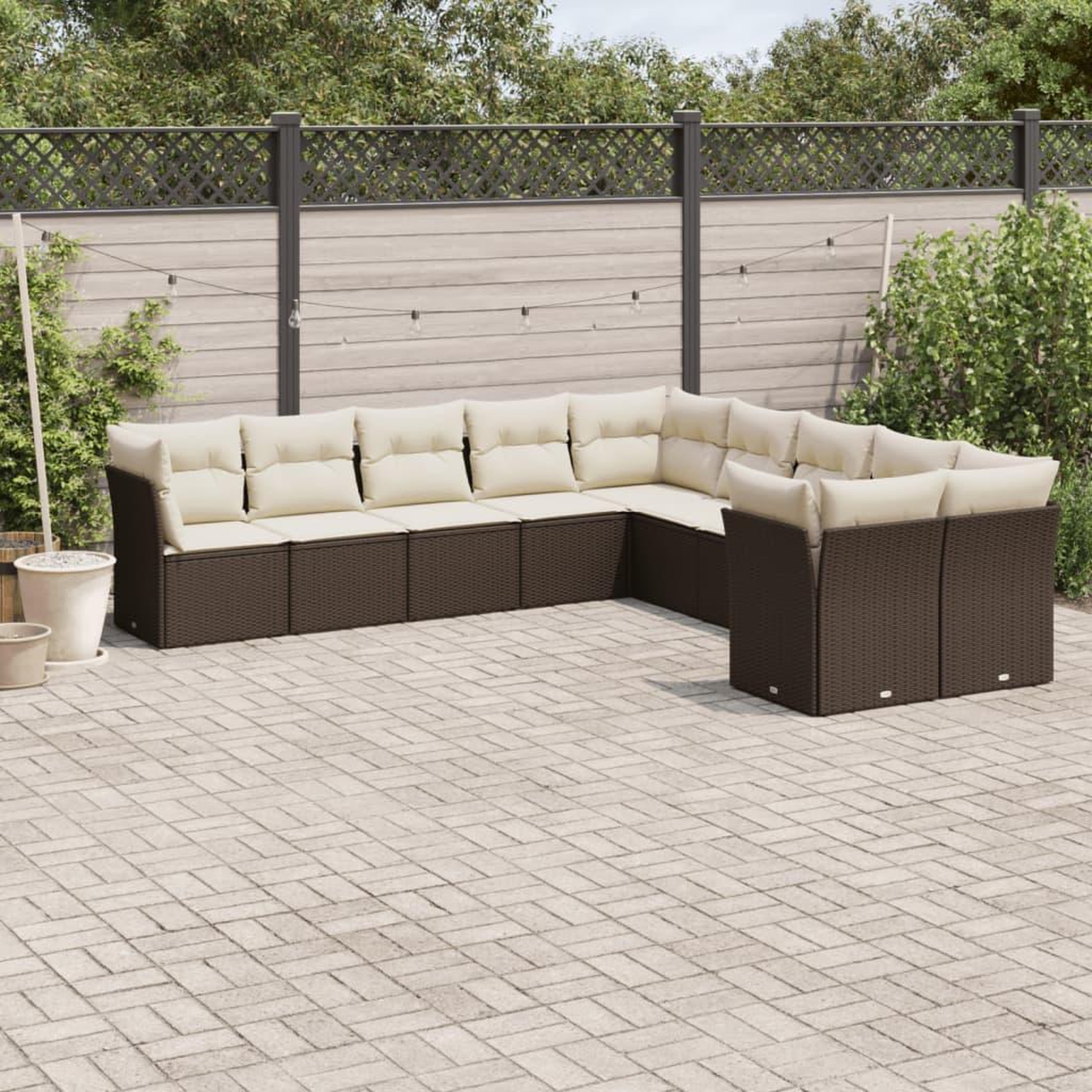 VIDAXL Salon de jardin 10 pcs avec coussins marron resine tressee