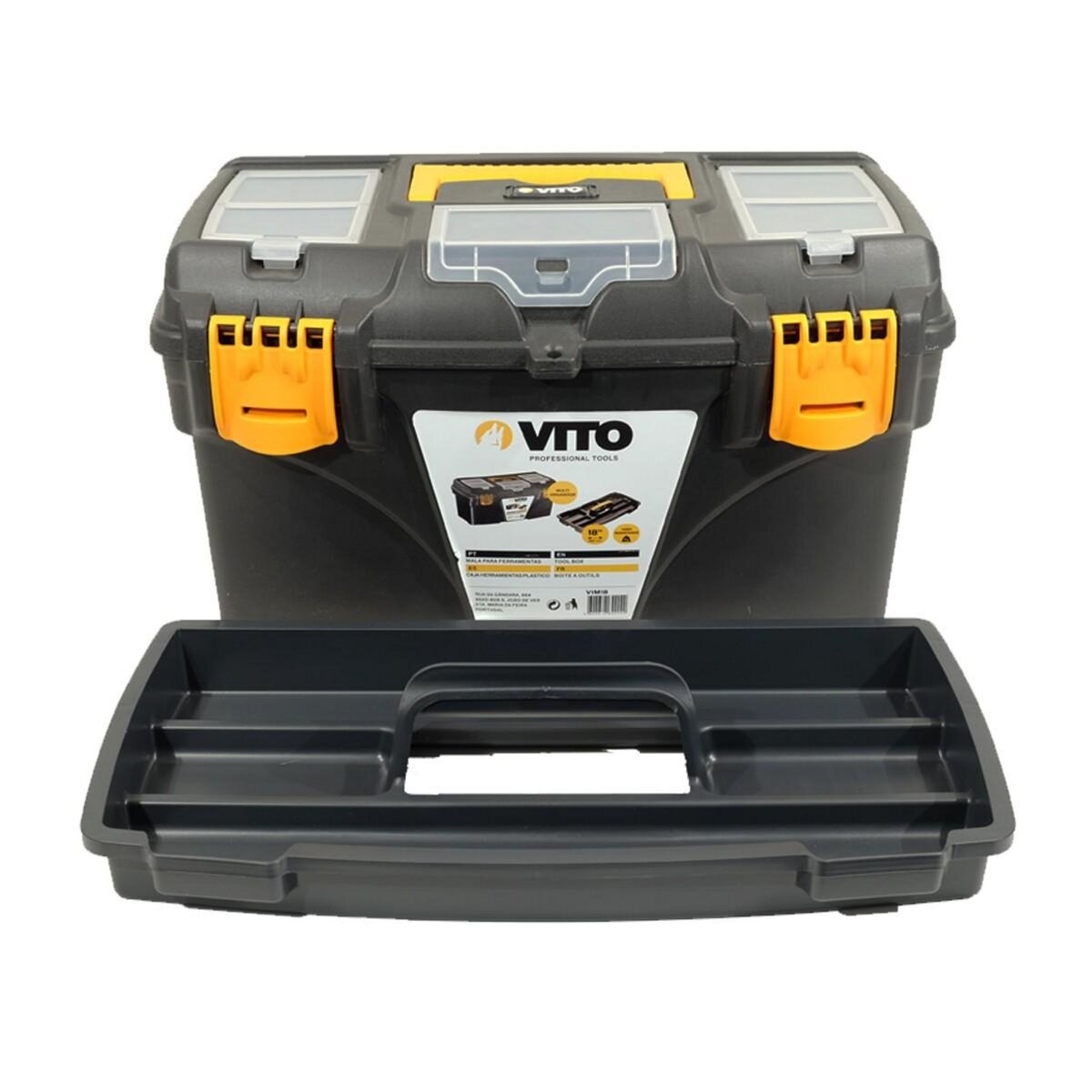 VITO Boite à outils vide 18  43.2 x 25 x 23.8 cm - Caisse à outils 3 organiseurs et porte outils Amovible VITO
