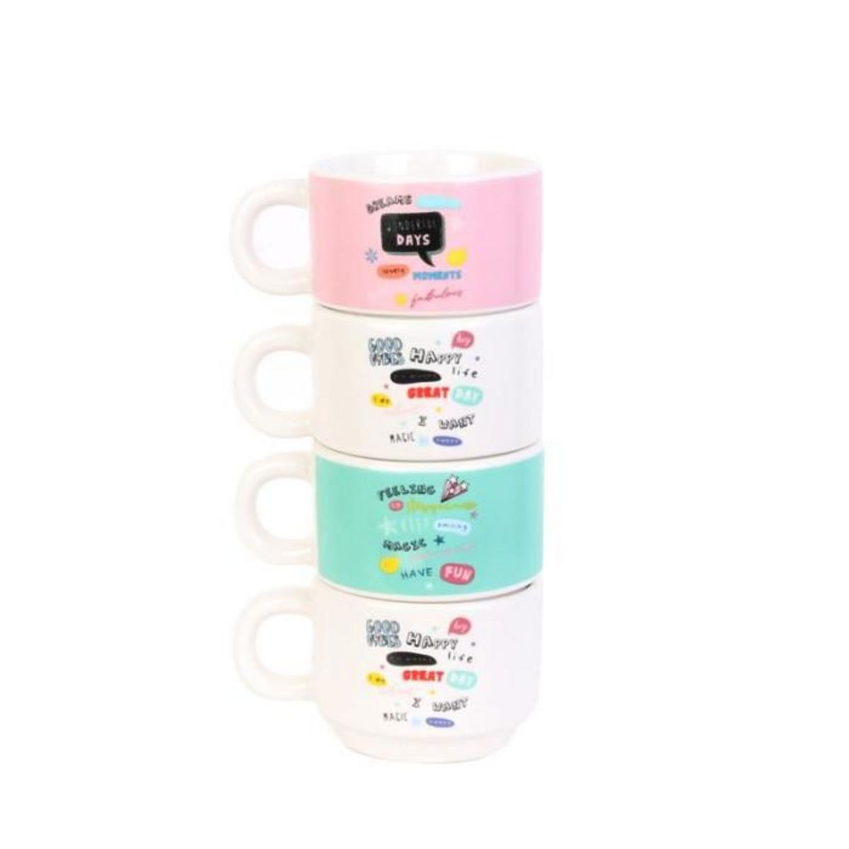 Paris Prix Lot de 4 Tasses Empilables  Expresso  9cm Multicolore