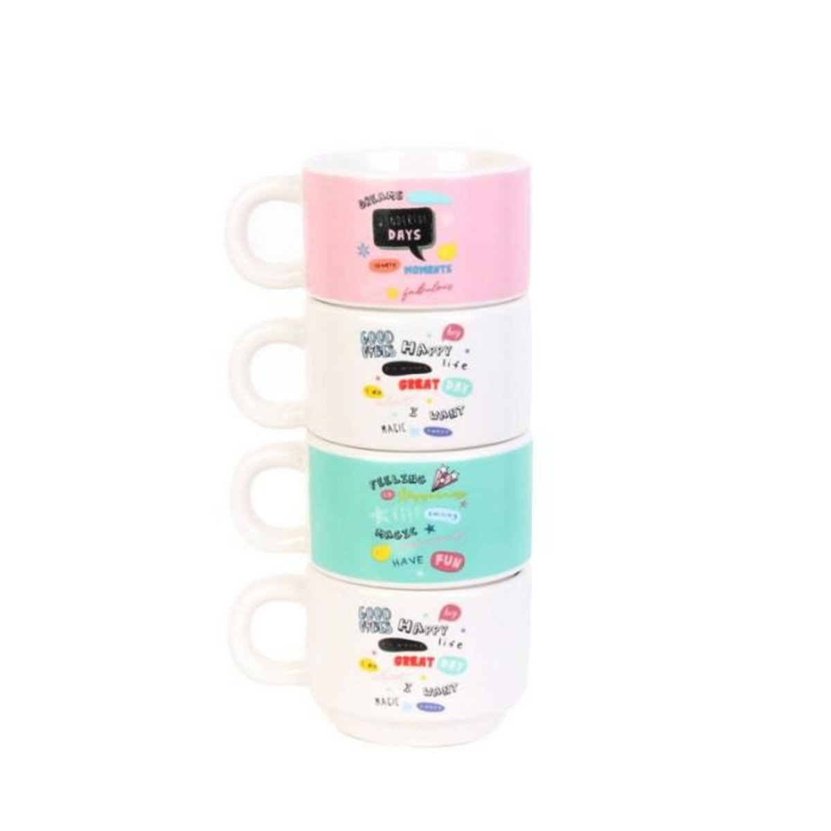 Paris Prix Lot de 4 Tasses Empilables  Expresso  9cm Multicolore