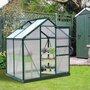 Voir la diapositive 2 : OUTSUNNY Serre de jardin aluminium polycarbonate 2,51 m² dim. 1,9L x 1,32l x 2,01H m lucarne, porte coulissante + fondation incluse alu. vert polycarbonate transparent