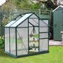 Voir la diapositive 2 : OUTSUNNY Serre de jardin aluminium polycarbonate 2,51 m² dim. 1,9L x 1,32l x 2,01H m lucarne, porte coulissante + fondation incluse alu. vert polycarbonate transparent