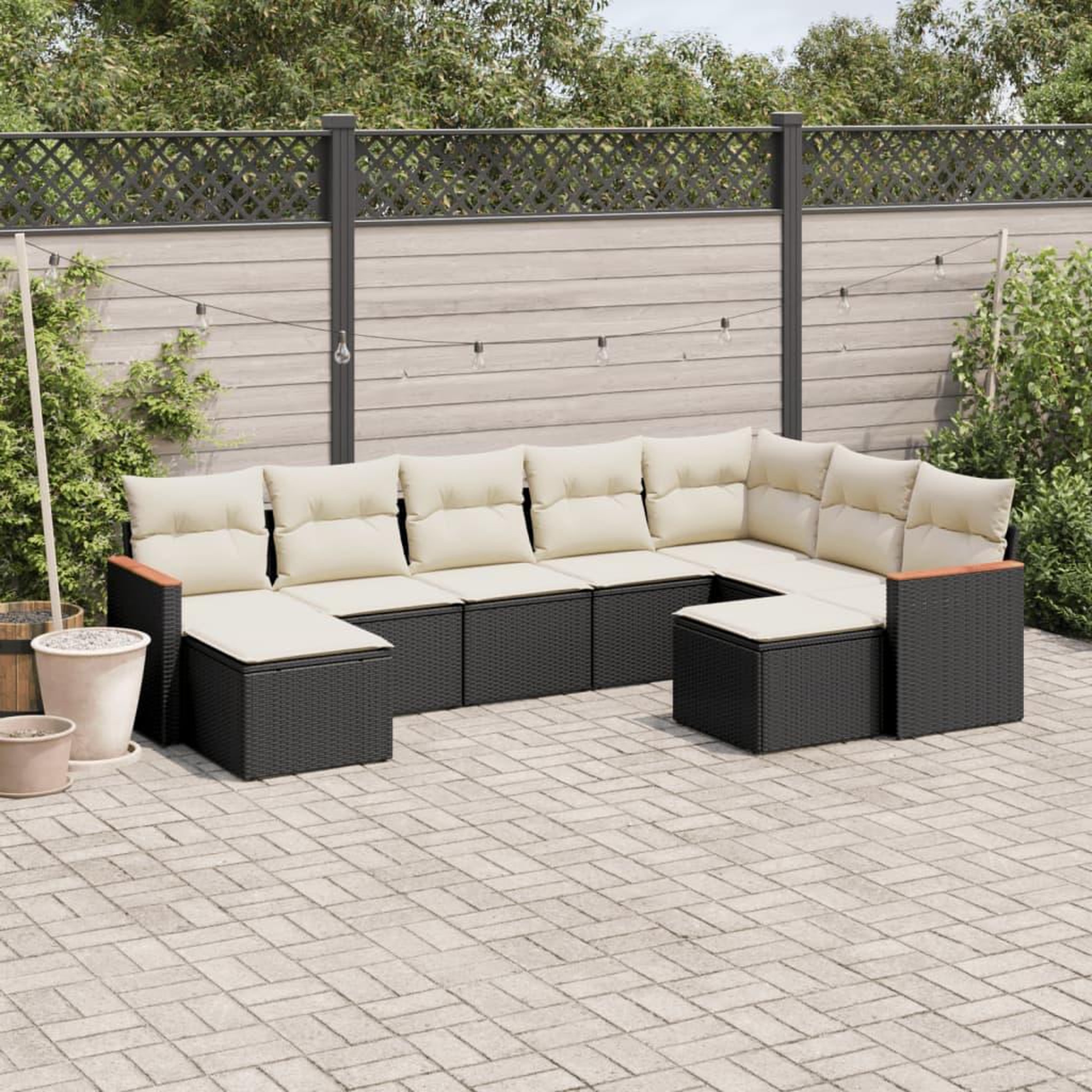 VIDAXL Salon de jardin 9 pcs avec coussins noir resine tressee