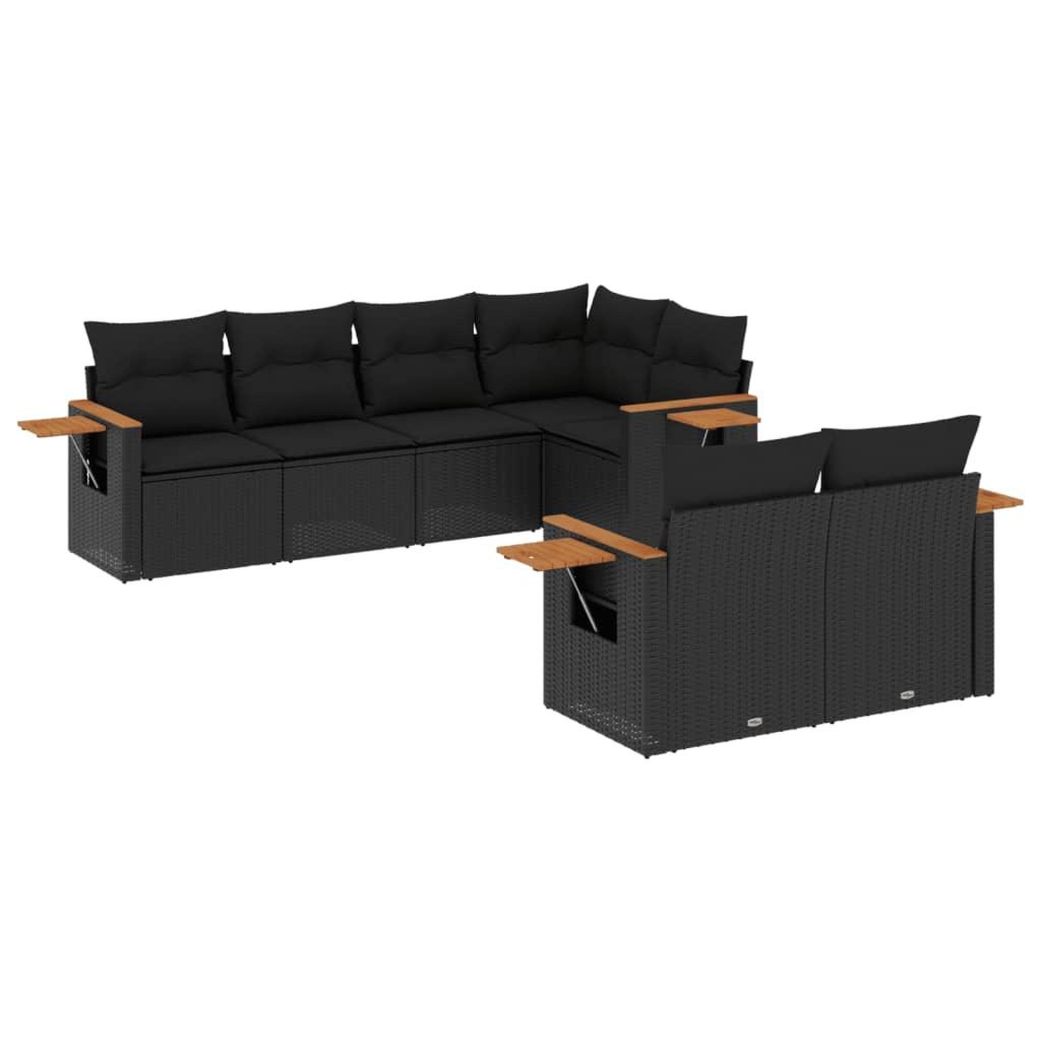 Voir la diapositive 2 : VIDAXL Salon de jardin 7 pcs avec coussins noir resine tressee