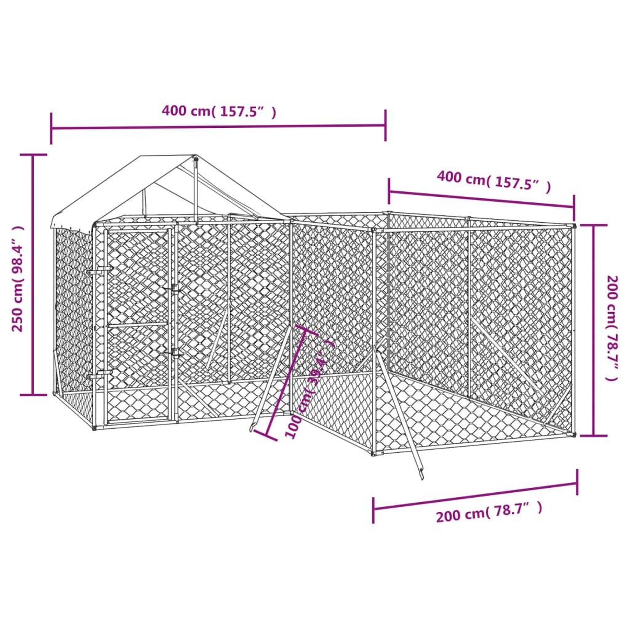 Voir la diapositive 5 : VIDAXL Chenil d'exterieur pour chiens avec toit argente 4x4x2,5 m