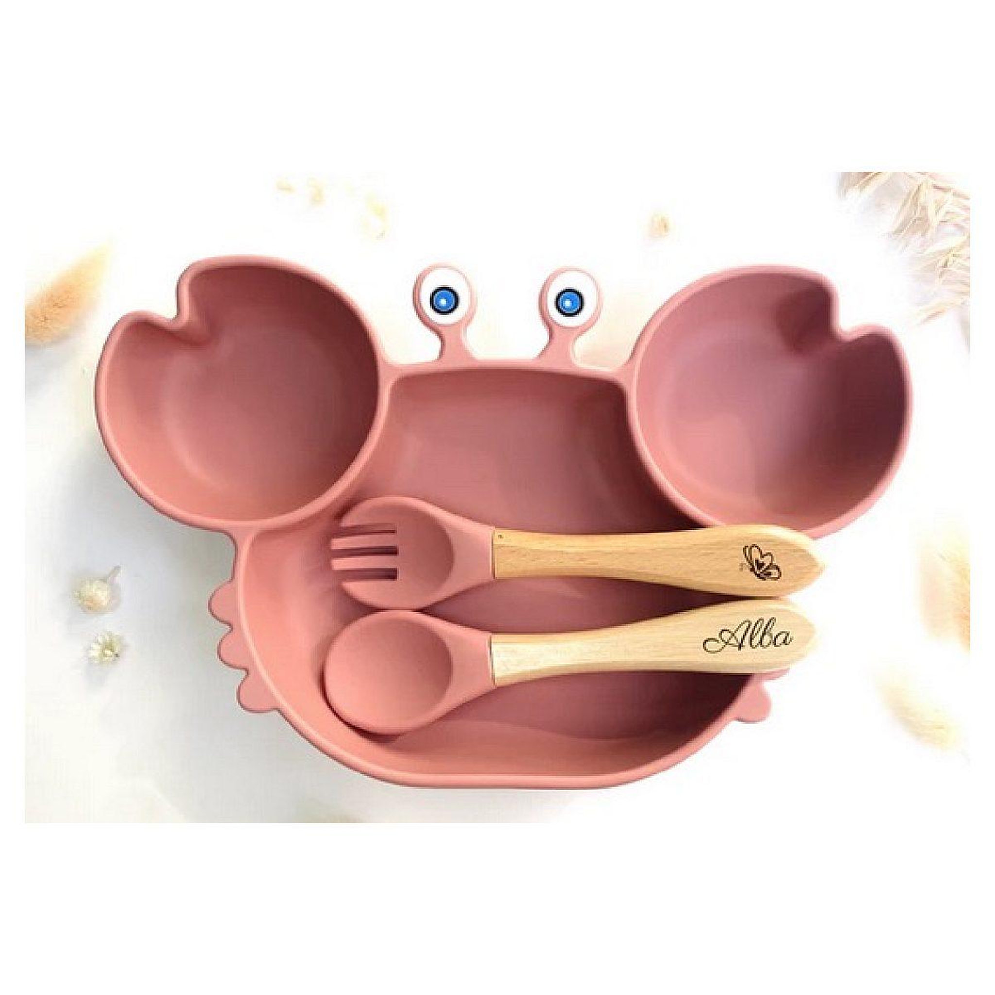 LES PETITS CITRONS Set repas et couvert crabe pour enfant - rose