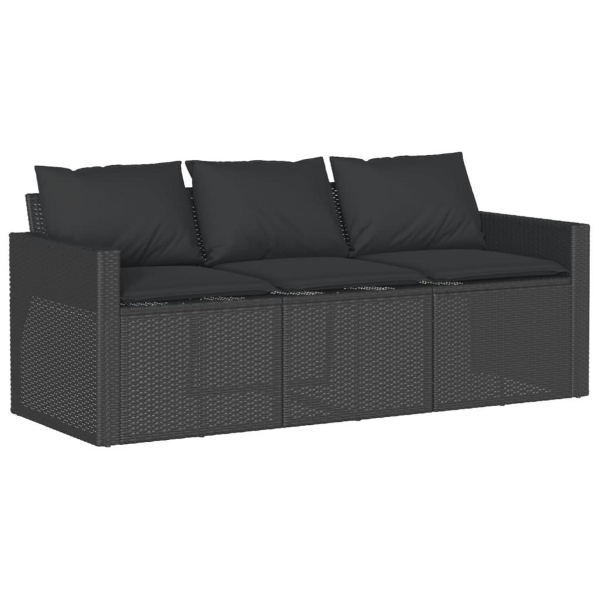 VIDAXL Canape de jardin avec coussins 3 places noir resine tressee