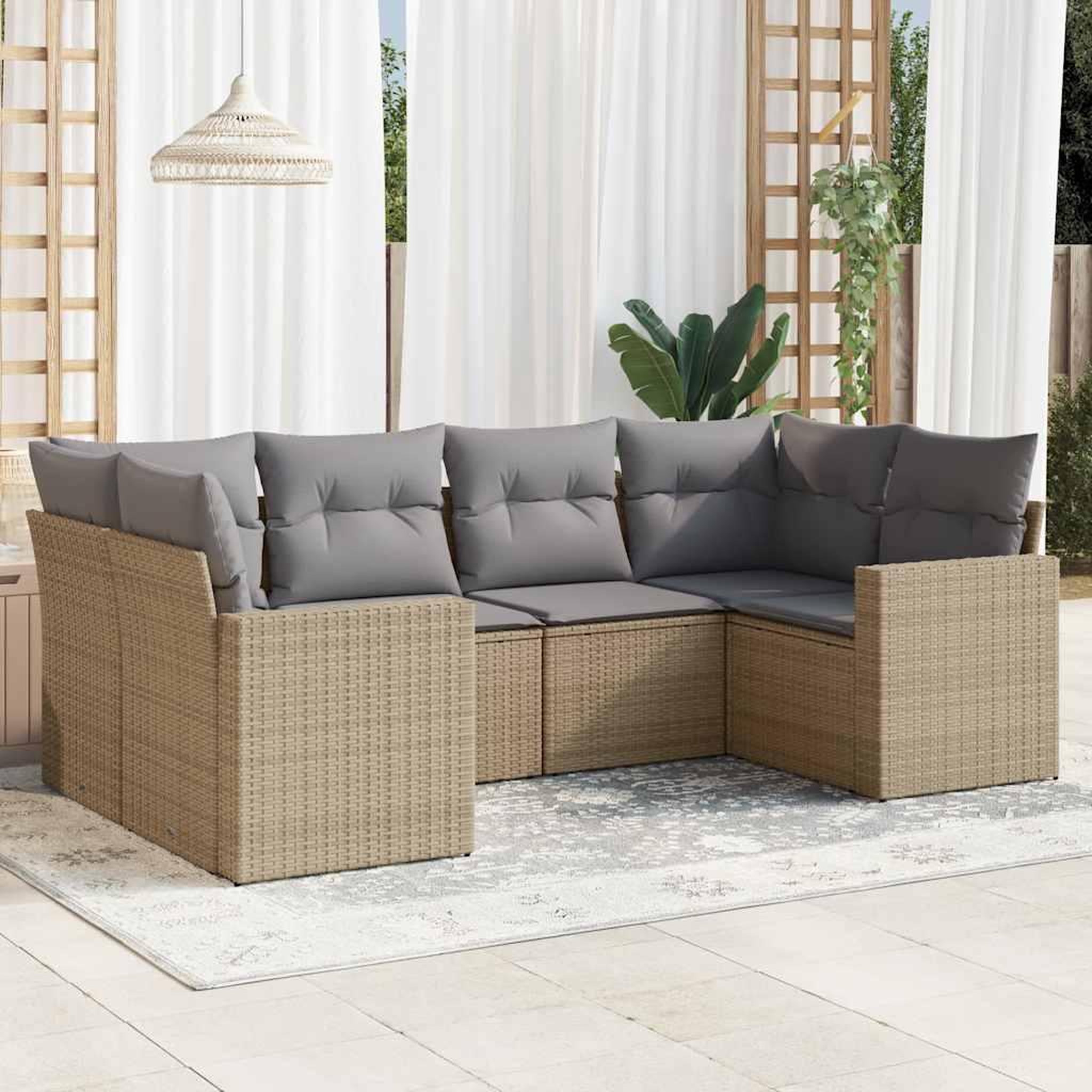 VIDAXL Salon de jardin avec coussins 6 pcs beige resine tressee