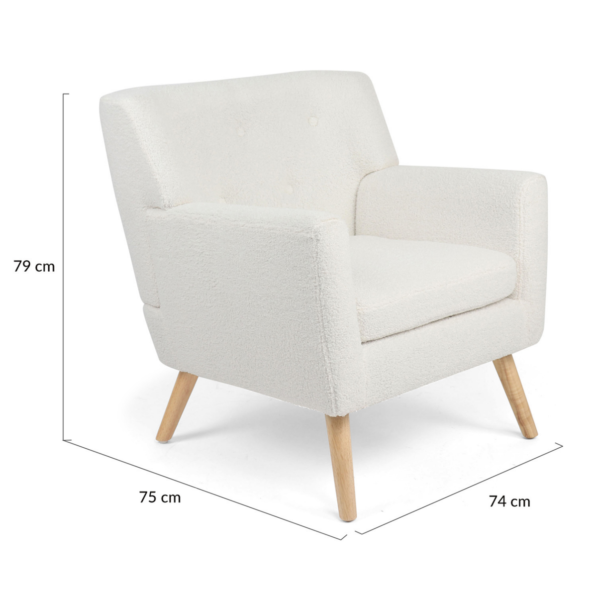 ID MARKET Fauteuil scandinave LIV en tissu bouclette blanc