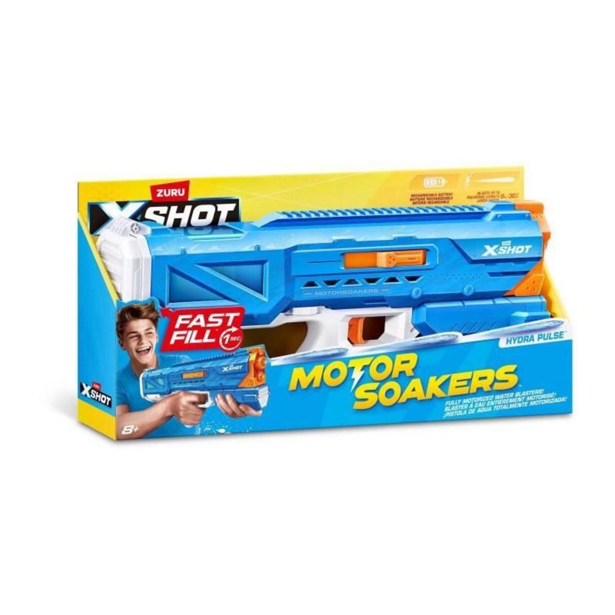 ZURU Pistolet a eau motorisé - ZURU - X-SHOT Hydra Pulse - Remplissage rapide - Batterie rechargeable - Portée 9 m - Réservoir 650