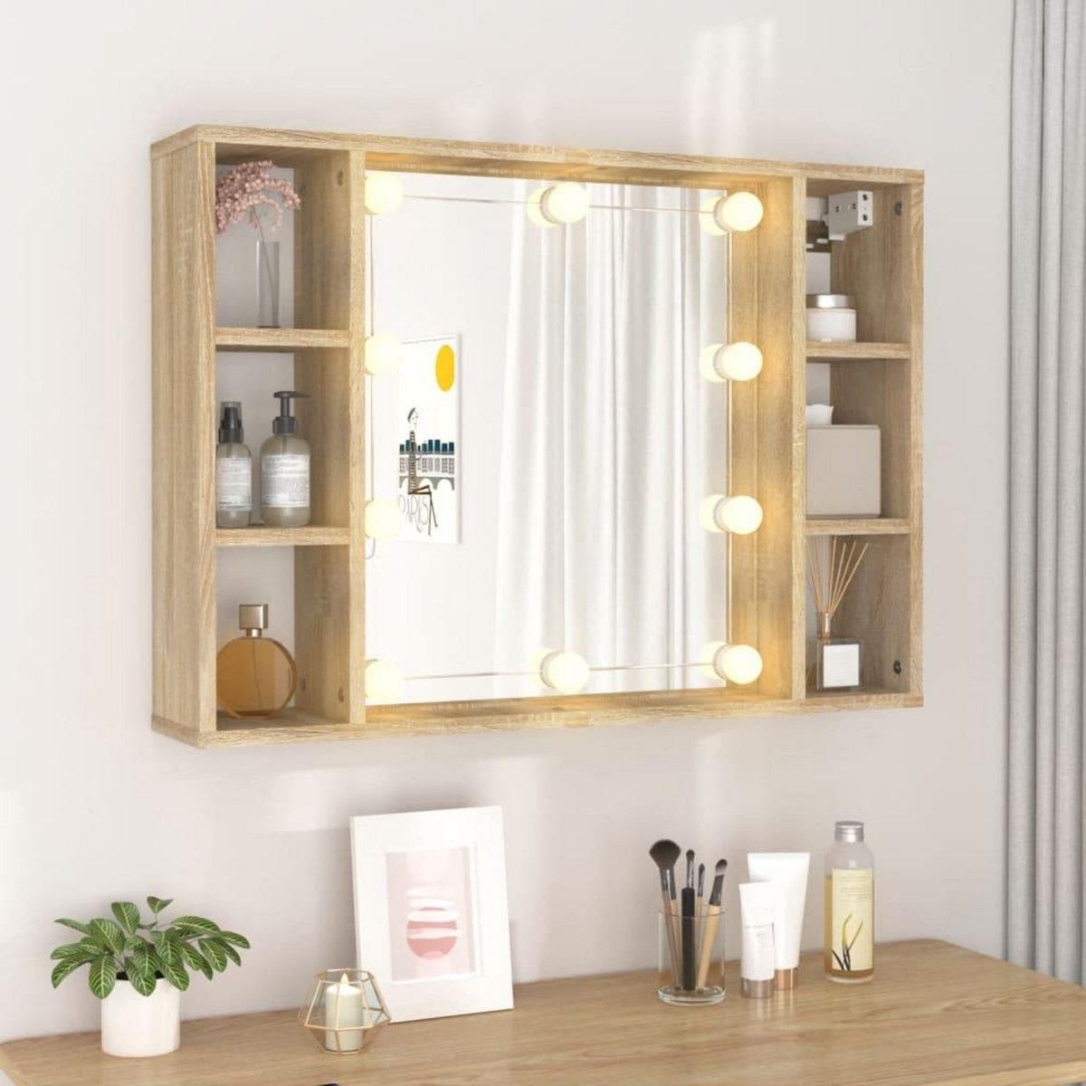 VIDAXL Armoire de miroir avec LED Chene sonoma 76x15x55 cm