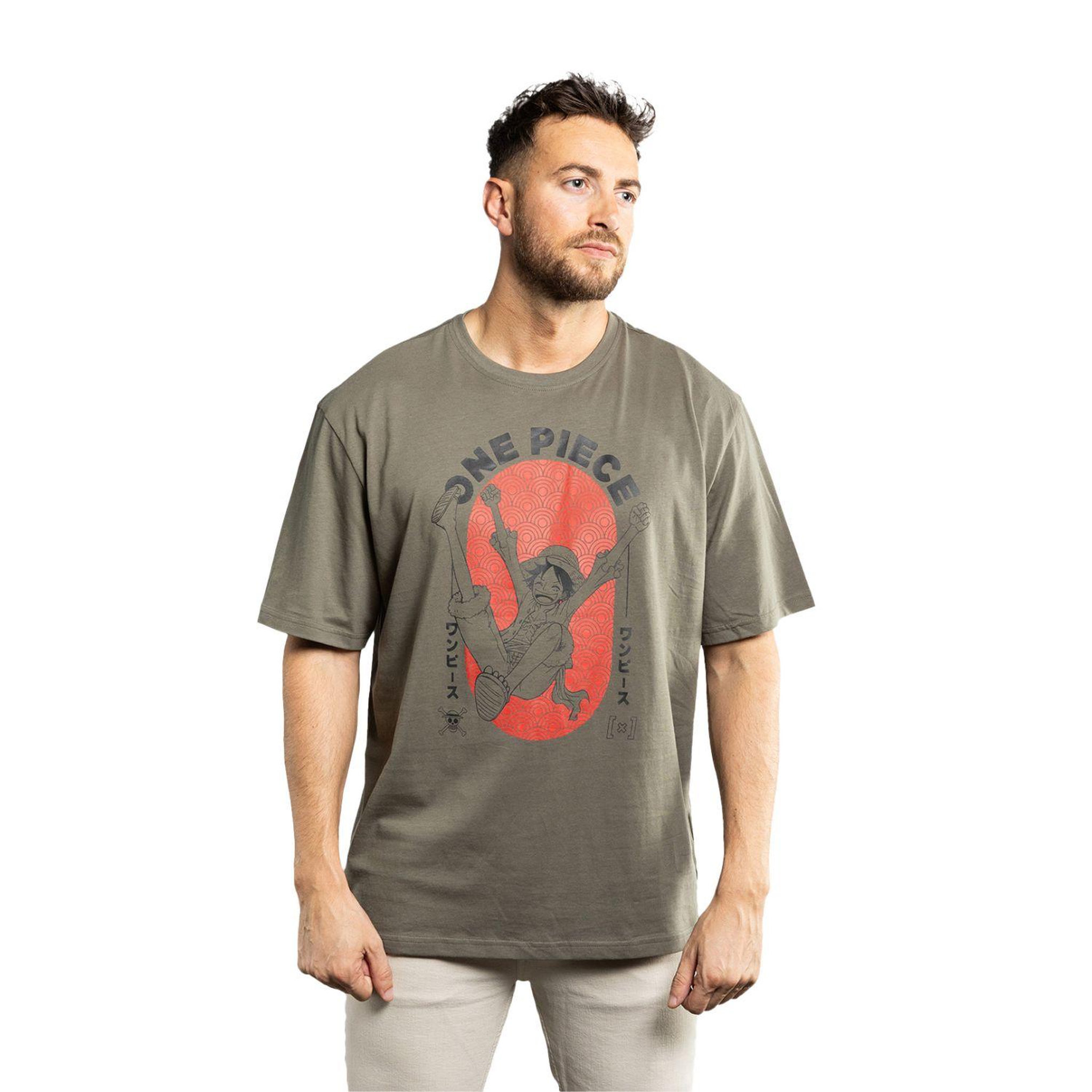 CAPSLAB T-shirt homme relax fit avec print one piece luffy. Coloris disponibles : Vert