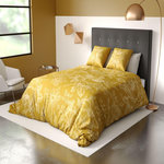 Les Ateliers du Linge Parure housse de couette 100% coton bio 57fils-victoria ocre. Coloris disponibles : Jaune
