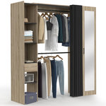 ID MARKET Dressing extensible MERYL 145/170 x 50 x 180 cm hêtre avec étagères + double penderie + miroir + rideau noir