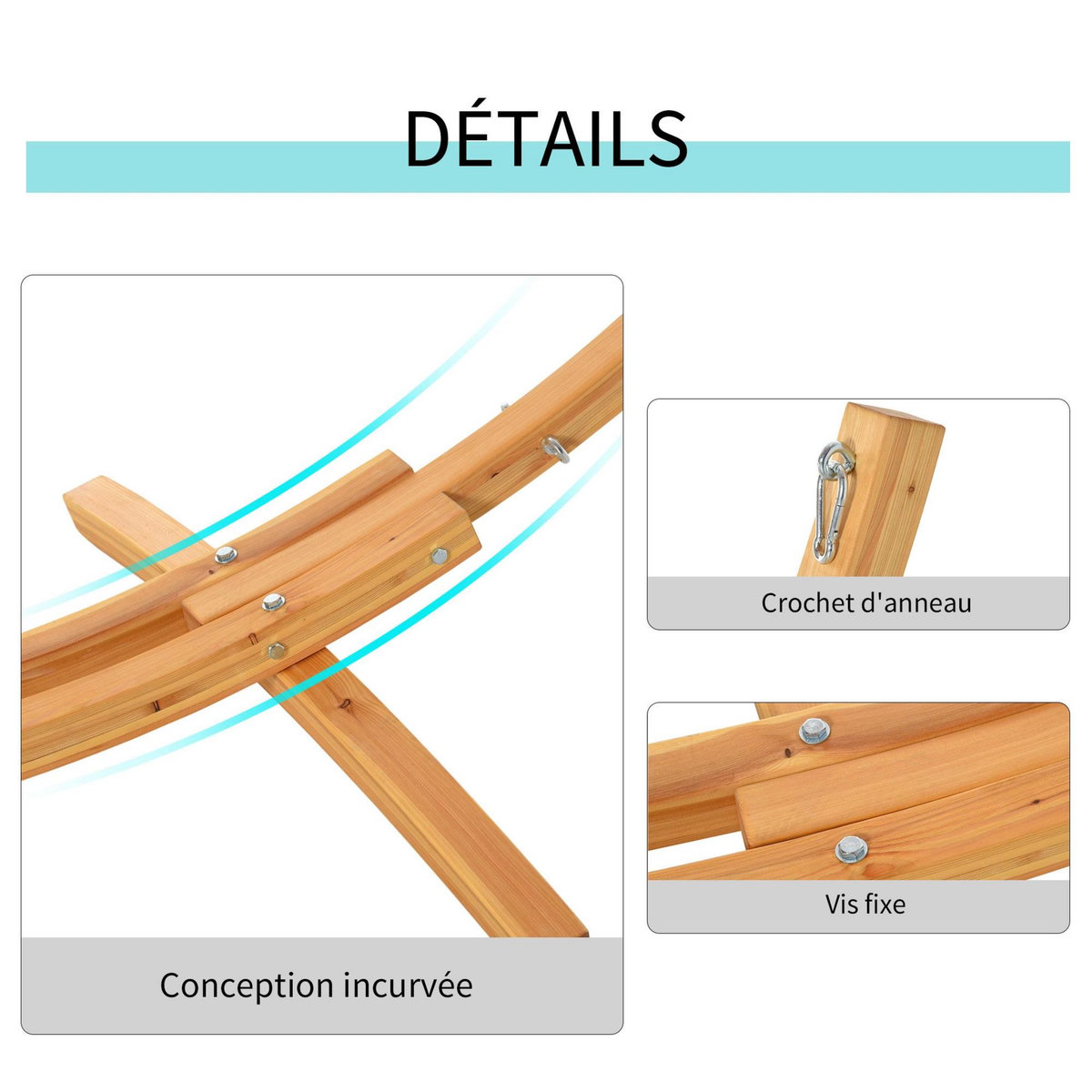 OUTSUNNY Support pied de hamac structure robuste bois de pin pré-huilé charge max. 120 Kg