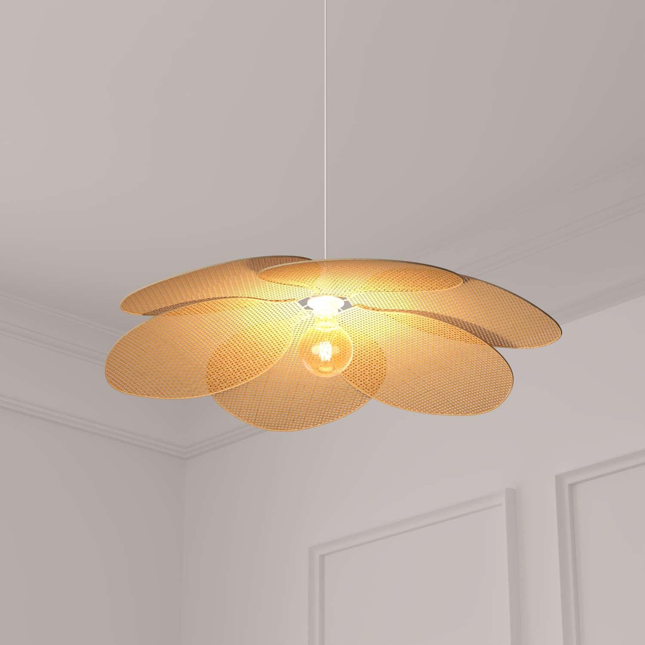 Voir la diapositive 2 : ATMOSPHERA Suspension en bois et acier petales - diam 62 cm - beige