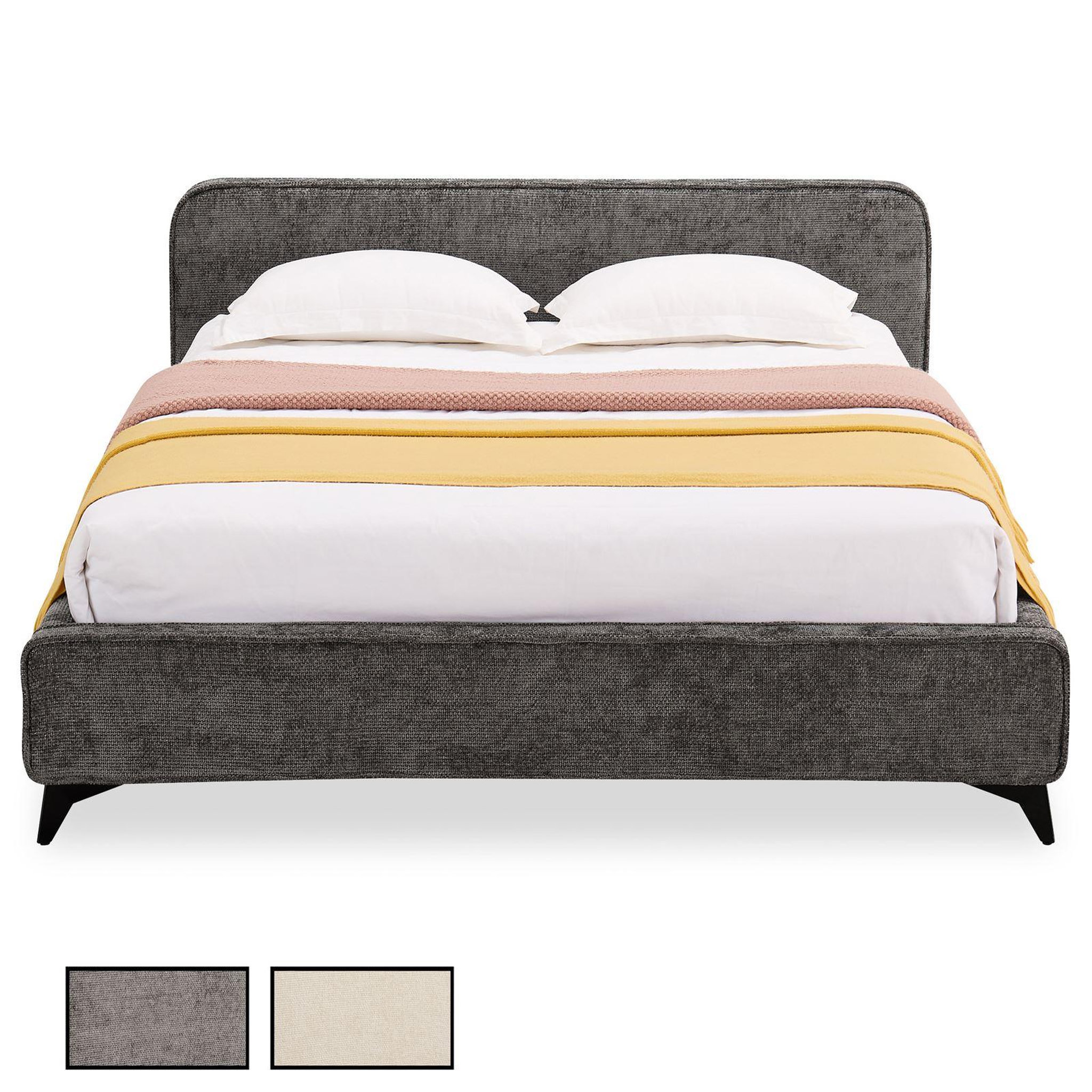 IDIMEX Lit double LEVERDA 140 x 190 cm, revêtement en tissu. Coloris disponibles : Beige, Blanc