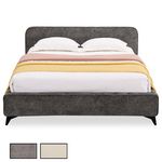 IDIMEX Lit double LEVERDA 140 x 190 cm, revêtement en tissu. Coloris disponibles : Marron, Beige, Gris, Blanc