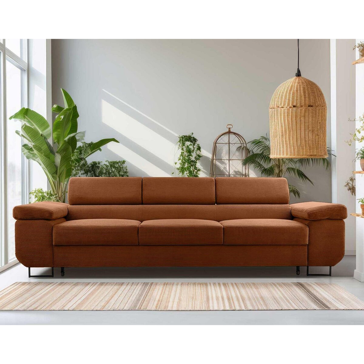 BEST MOBILIER Pablo - canapé 3 places - convertible avec têtières réglables - en velours côtelé