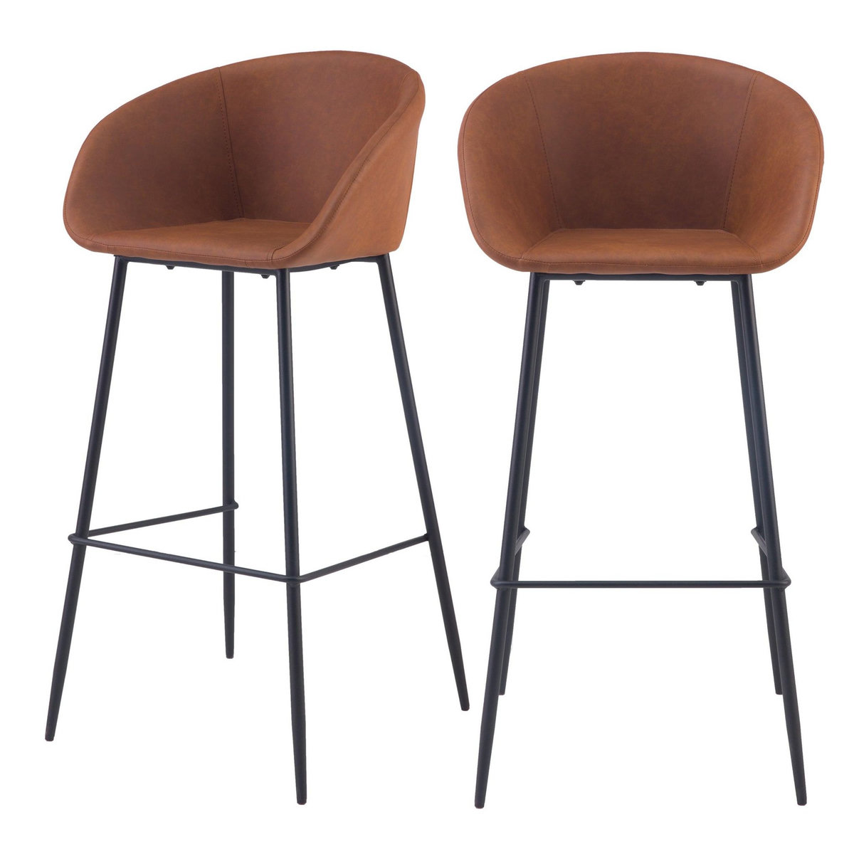 Rendez vous déco Lot de 2 chaises de bar 75 cm en cuir synthétique marron - Kalba