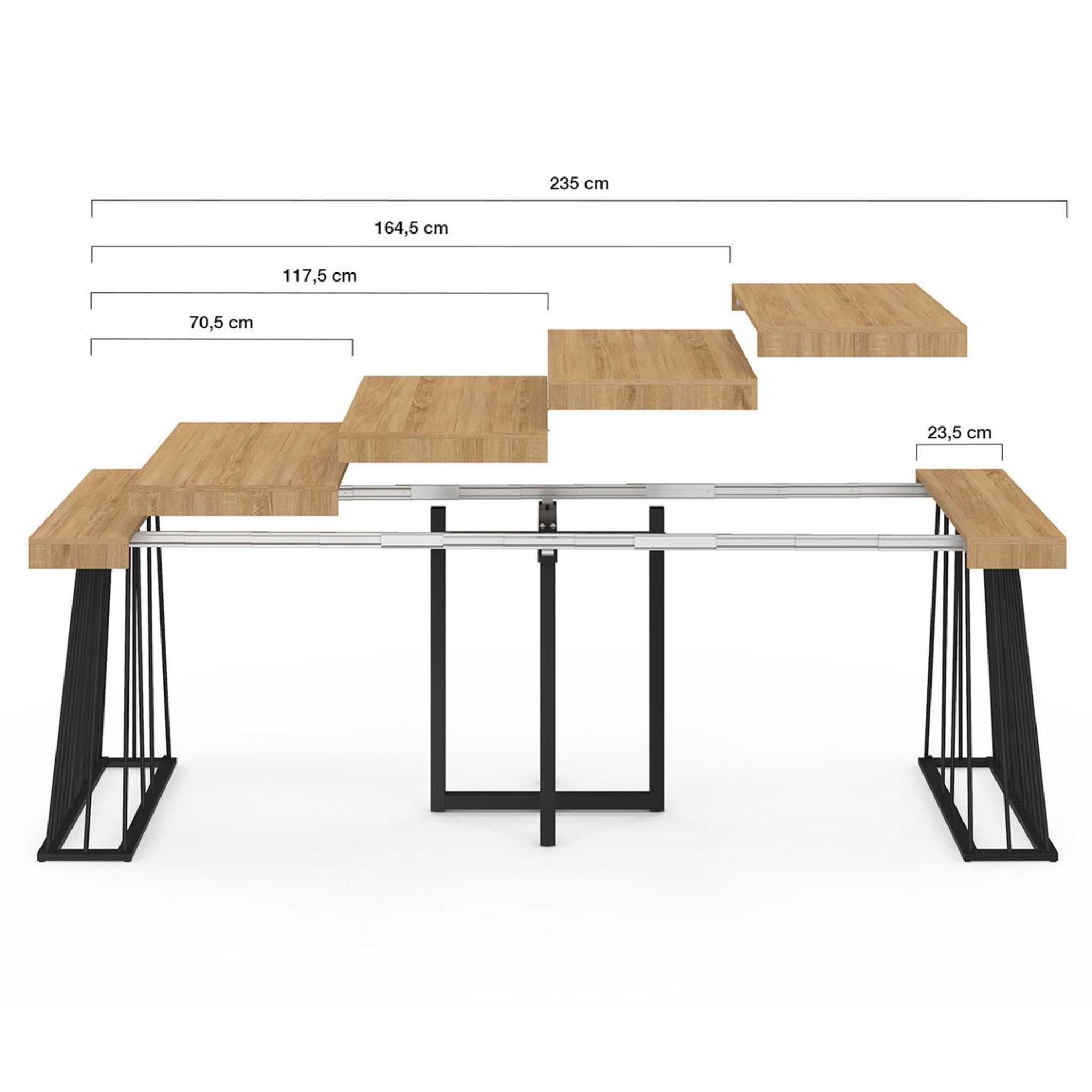 Voir la diapositive 4 : ID MARKET Table console extensible yuna 10 personnes 235 cm plateau bois et pied filaire en métal noir